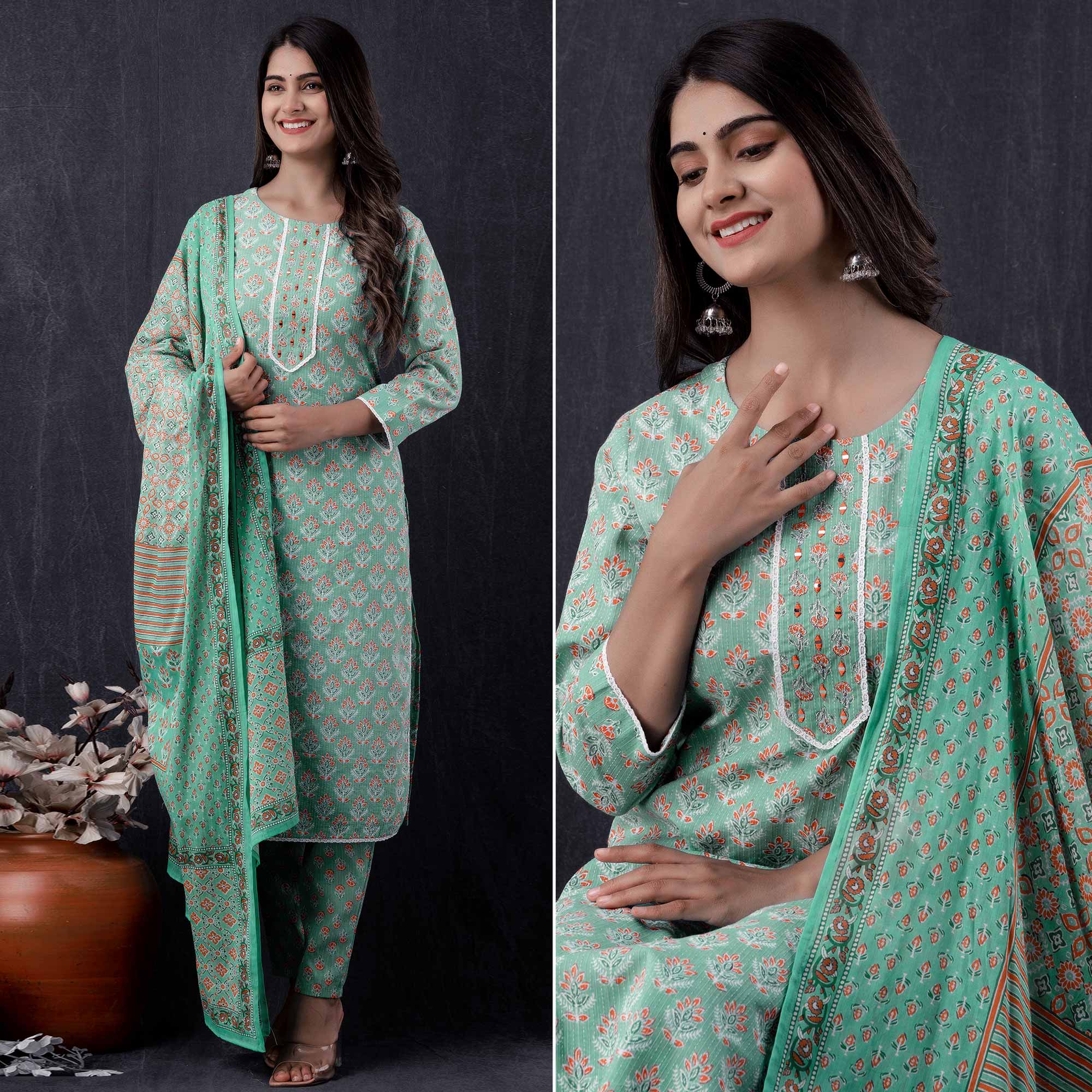 Green suits – BlackTree green-jaipuri-printed-pure-cotton-suit