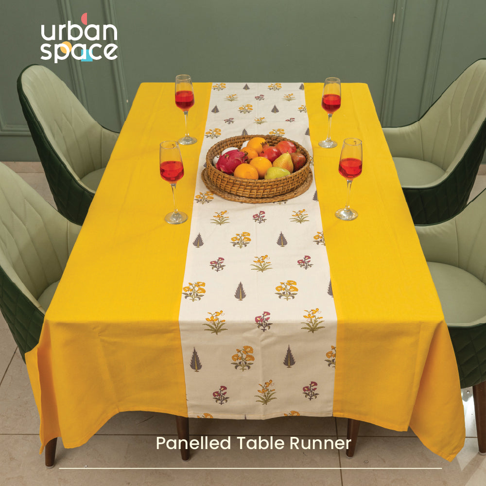 Urban Space Home Furnishing 100% Cotton Dining Table Cover, Table Cloth with Panelled design - High Garden Yellow - view 2