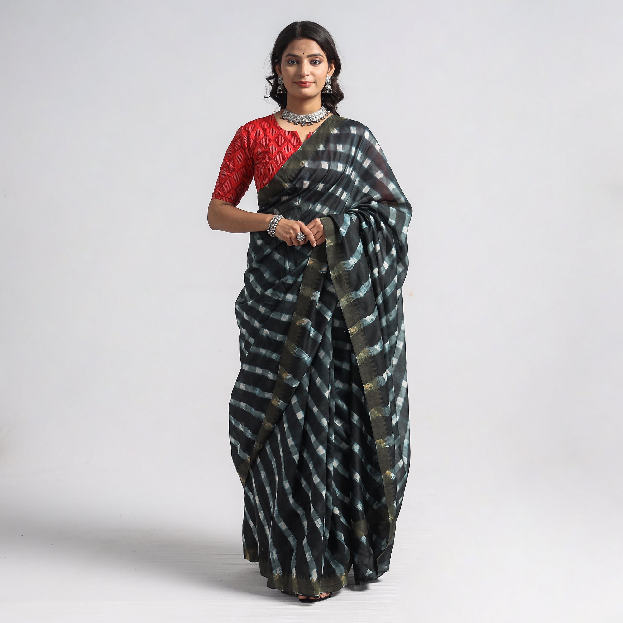 LEHARIYA BY BADSHAH MIYAN Black - Leheriya Tie-Dye Chanderi Silk Saree with Zari Border