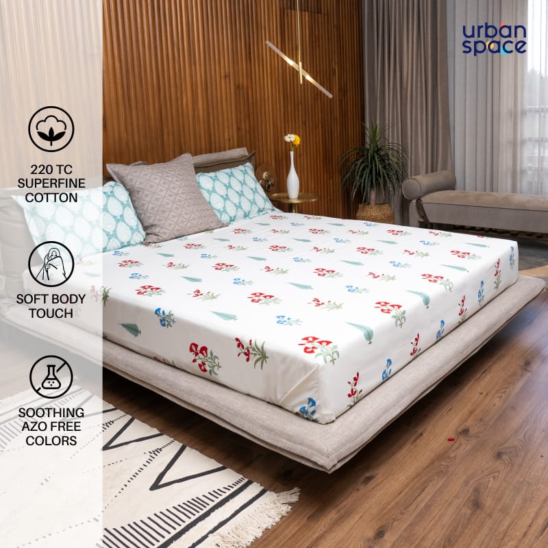Urban Space -Home Furnishing Store 220 TC 100% Cotton printed double bedsheet - High Garden Red - view 2