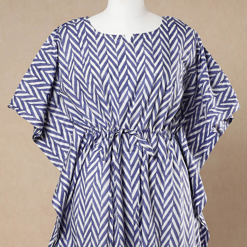 CHUTNEY CRAFT STUDIO Blue - Hand Block Printed Cotton Kaftan with Tie-Up Waist (Long) - view 2
