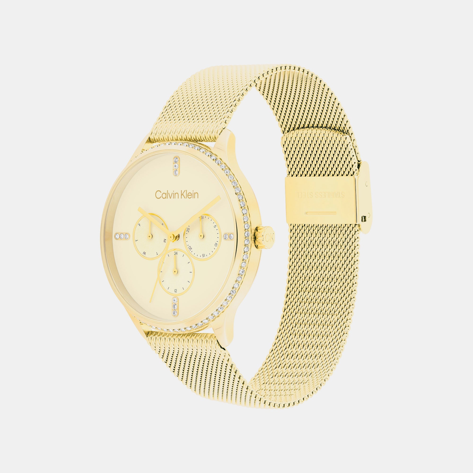 Calvin Klein Ck Dress Women Quartz Gold Dial Multi-Function Mesh Watch 25200372 - view 2