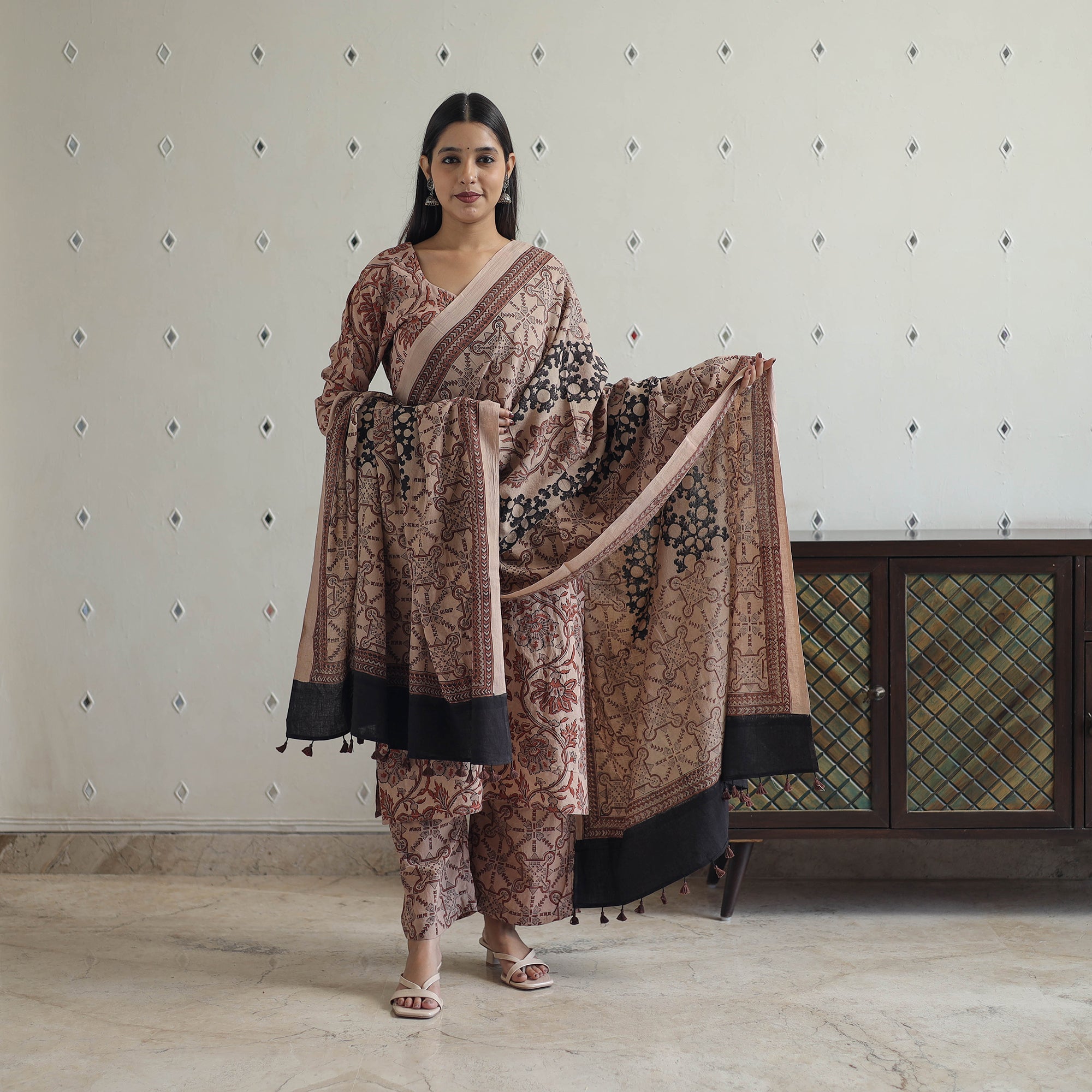 ITOKRI CASUALS Brown - Block Printed Cotton Ajrakh Kurta Set 06 - view 2