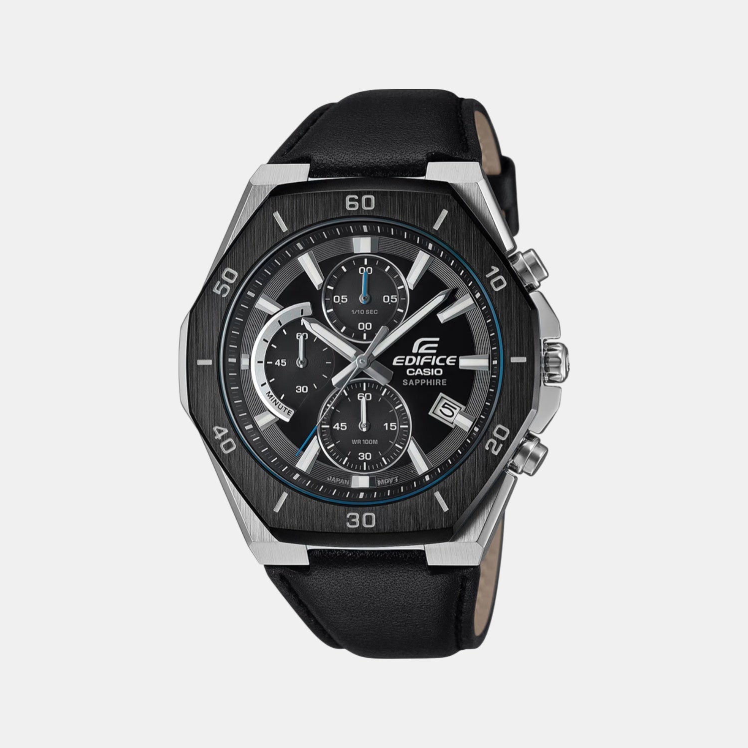 Casio Edifice Men Quartz Black Dial Analog Leather Watch ED645