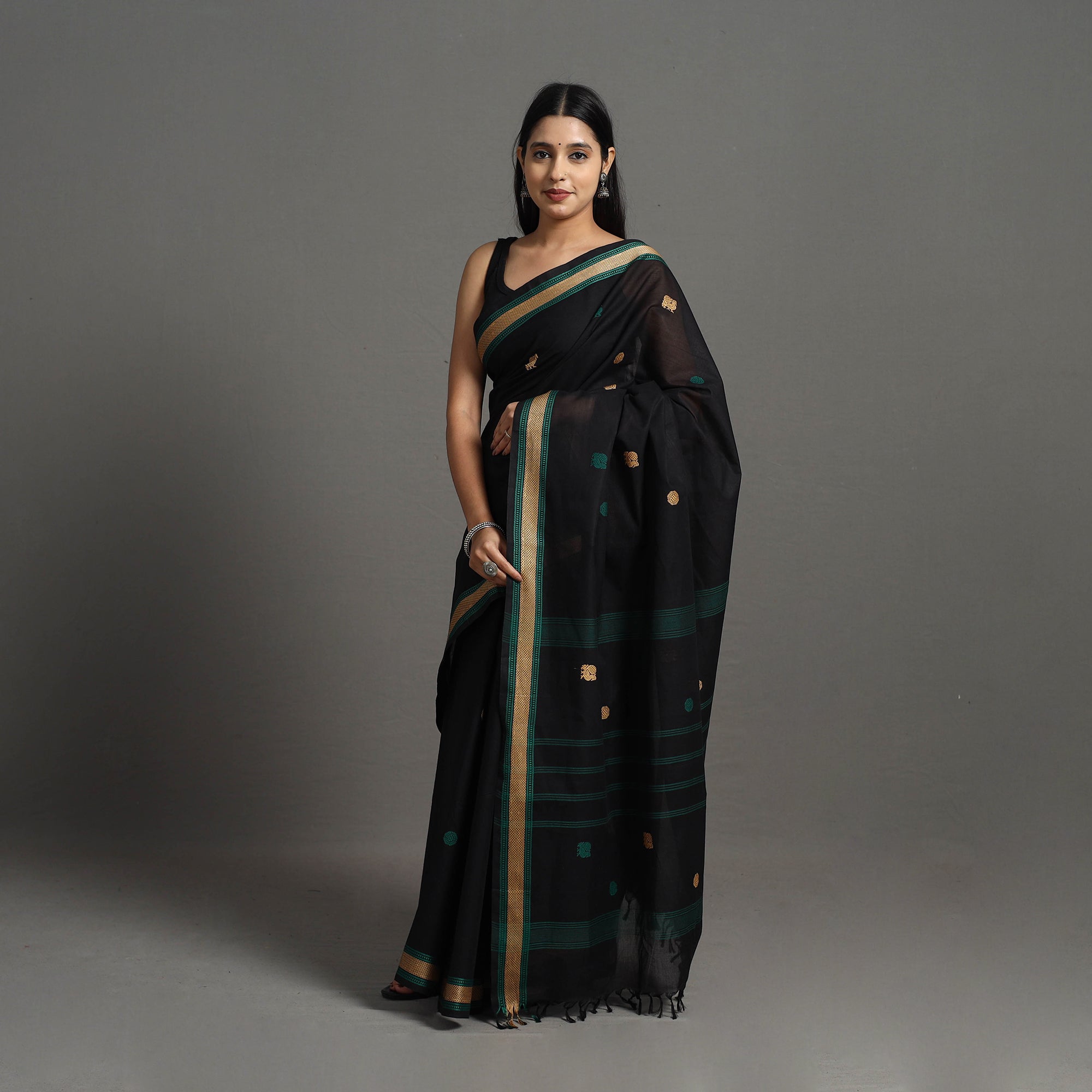 SOUTH KARGHA Black - Kanchipuram Cotton Saree with Buta 62