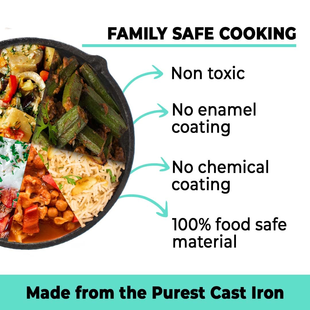 The Better Home Pre Seasoned Cast Iron Fry Pan | Induction Base & Non Stick Pan | Durable Cast Iron Cookware | Non Stick Cookware & Deep Frying Pan | - view 4