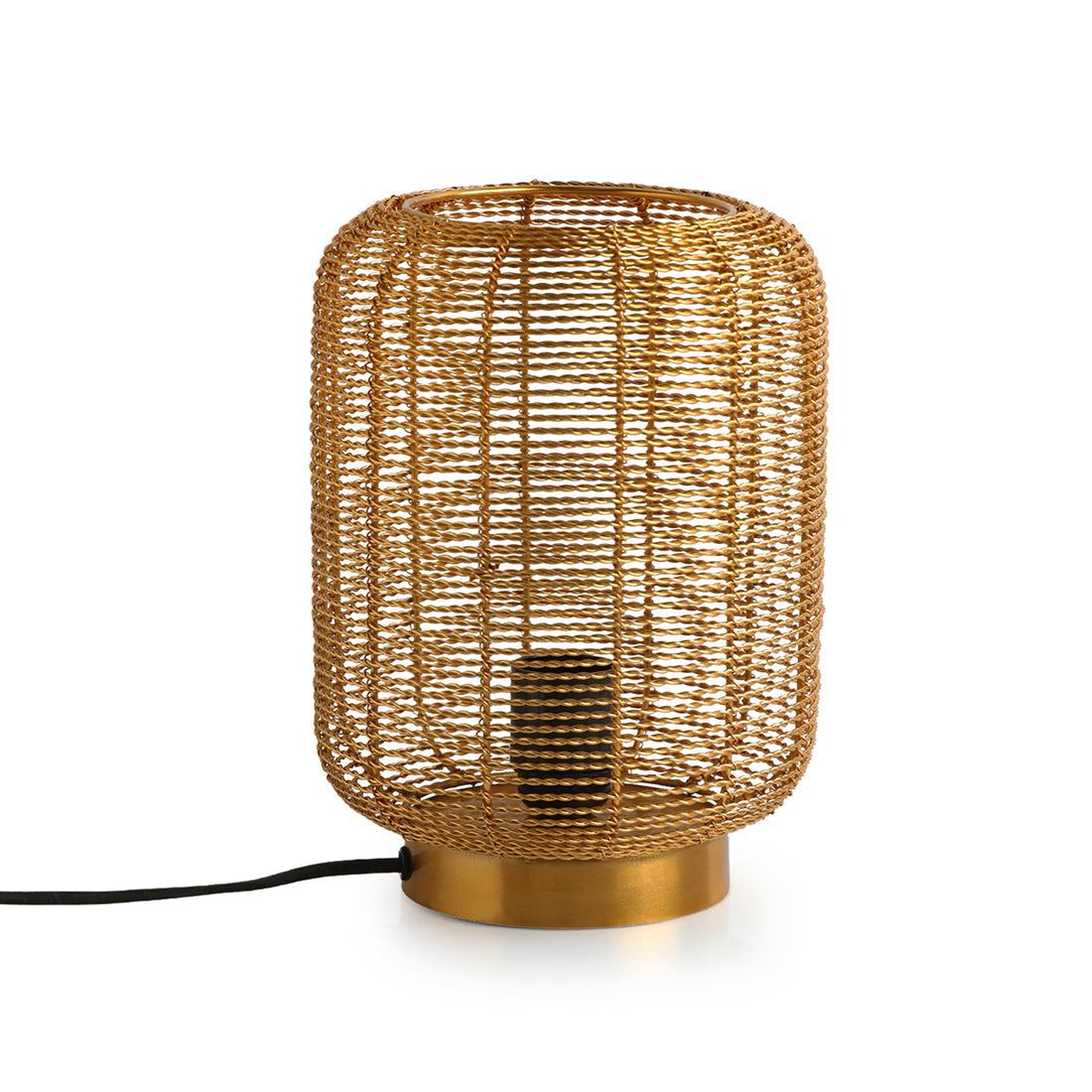 EXCLUSIVELANE 'Weaved Barrel' Handcrafted Table Lamp In Iron (9.6 Inch, Golden) - view 3