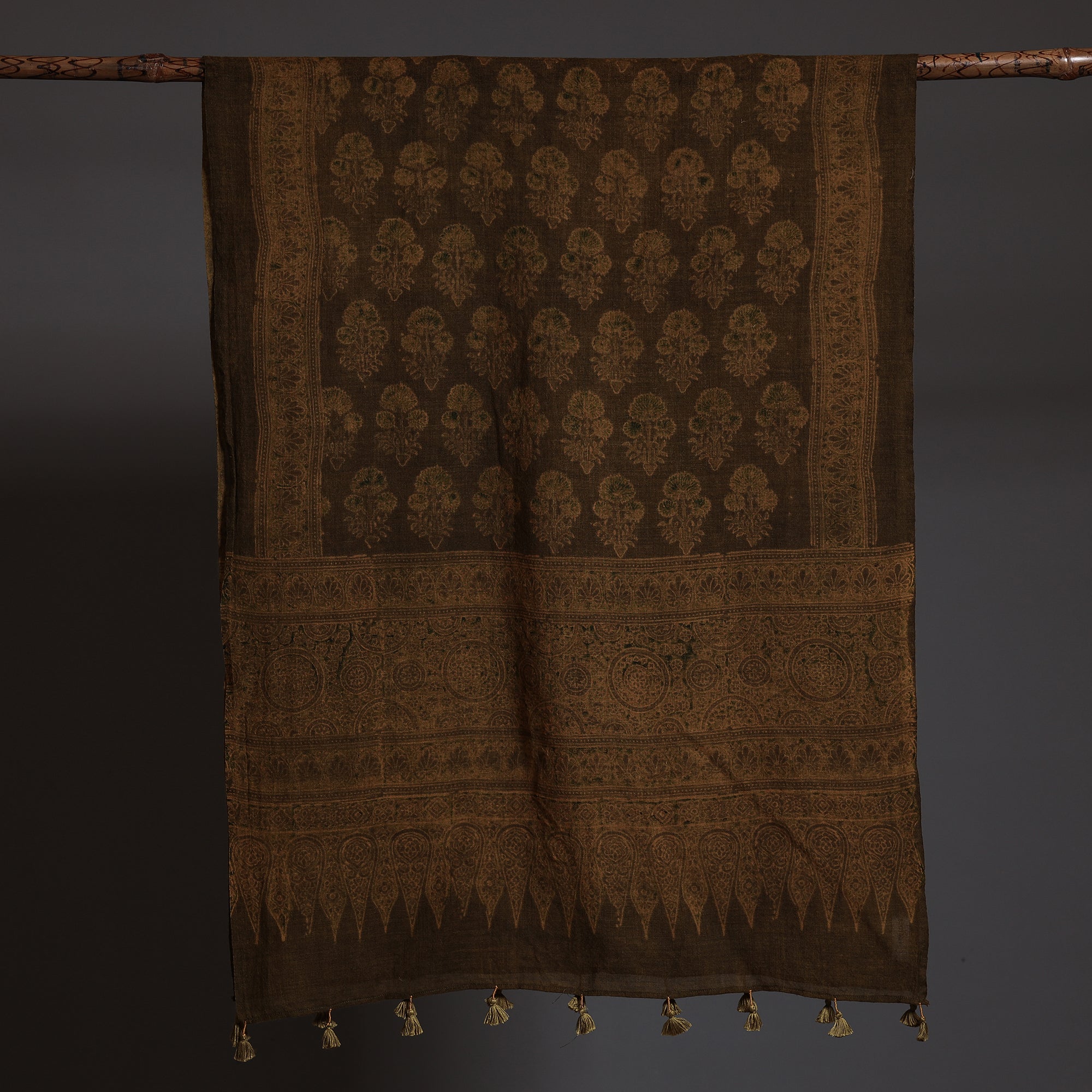 AJRAKH BY SUFIYAN ISMAIL KHATRI Brown - Ajrakh Block Printed Pure Woolen Stole - view 2