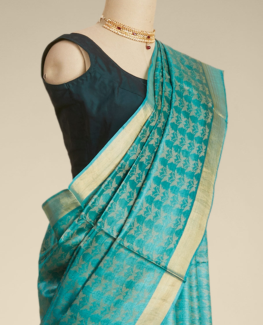 Pothys Green intricate design tusser silk saree with self zari border