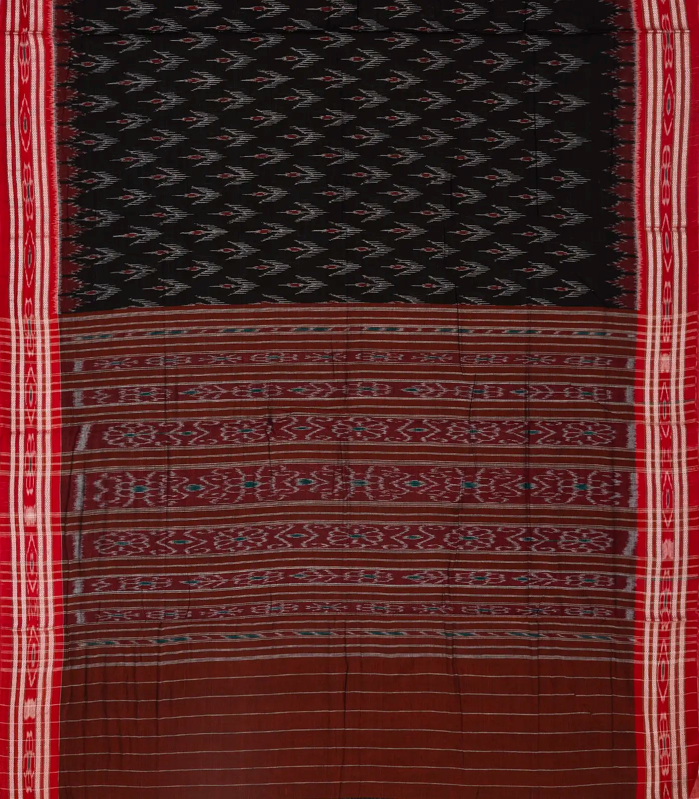 RmKV Black Handwoven Orissa Cotton Saree With Tie & Dye Floral Motifs & Contrast Border - view 2