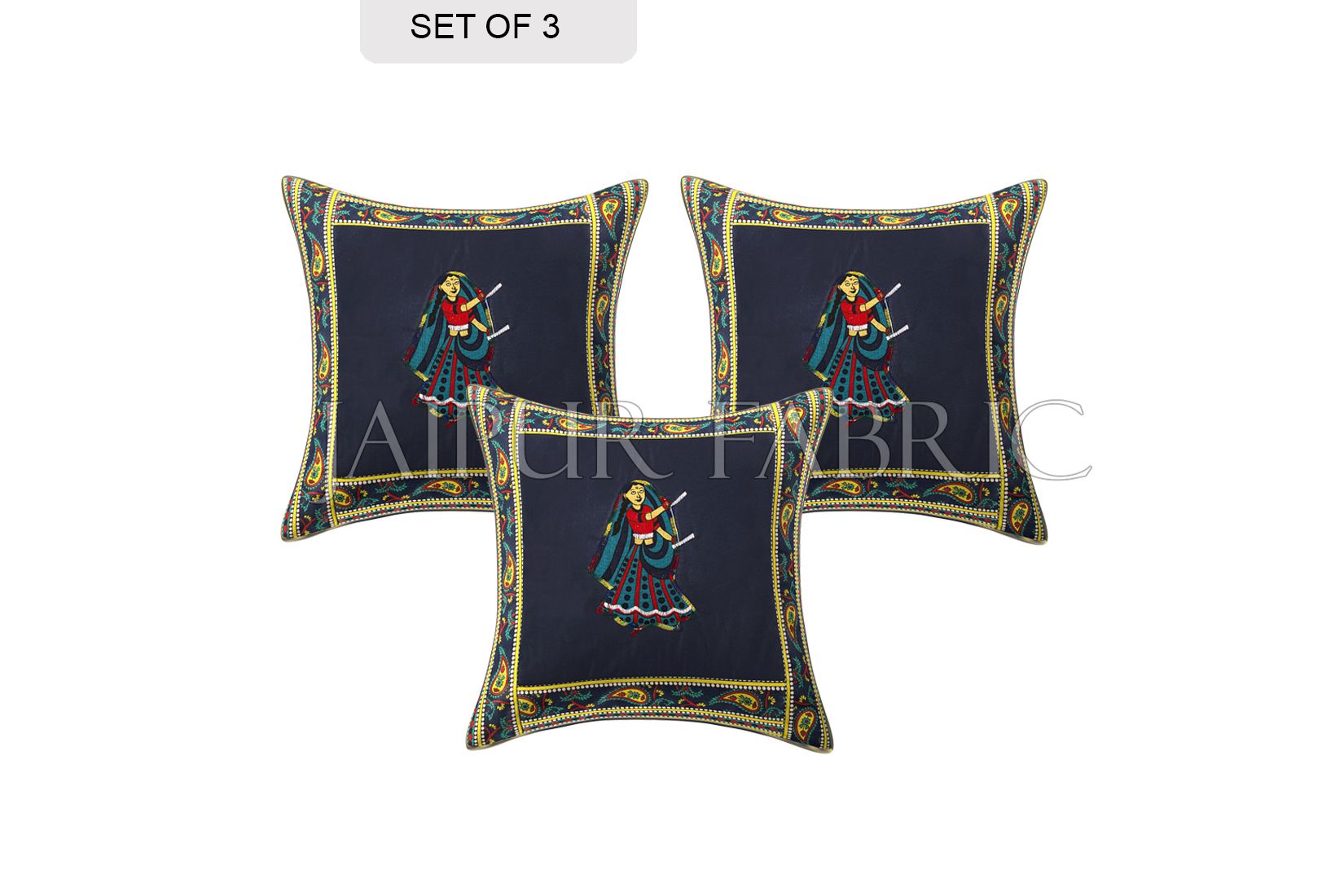 JaipurFabric® Blue Dance Design Patchwork & Applique Cushion Cover - view 2