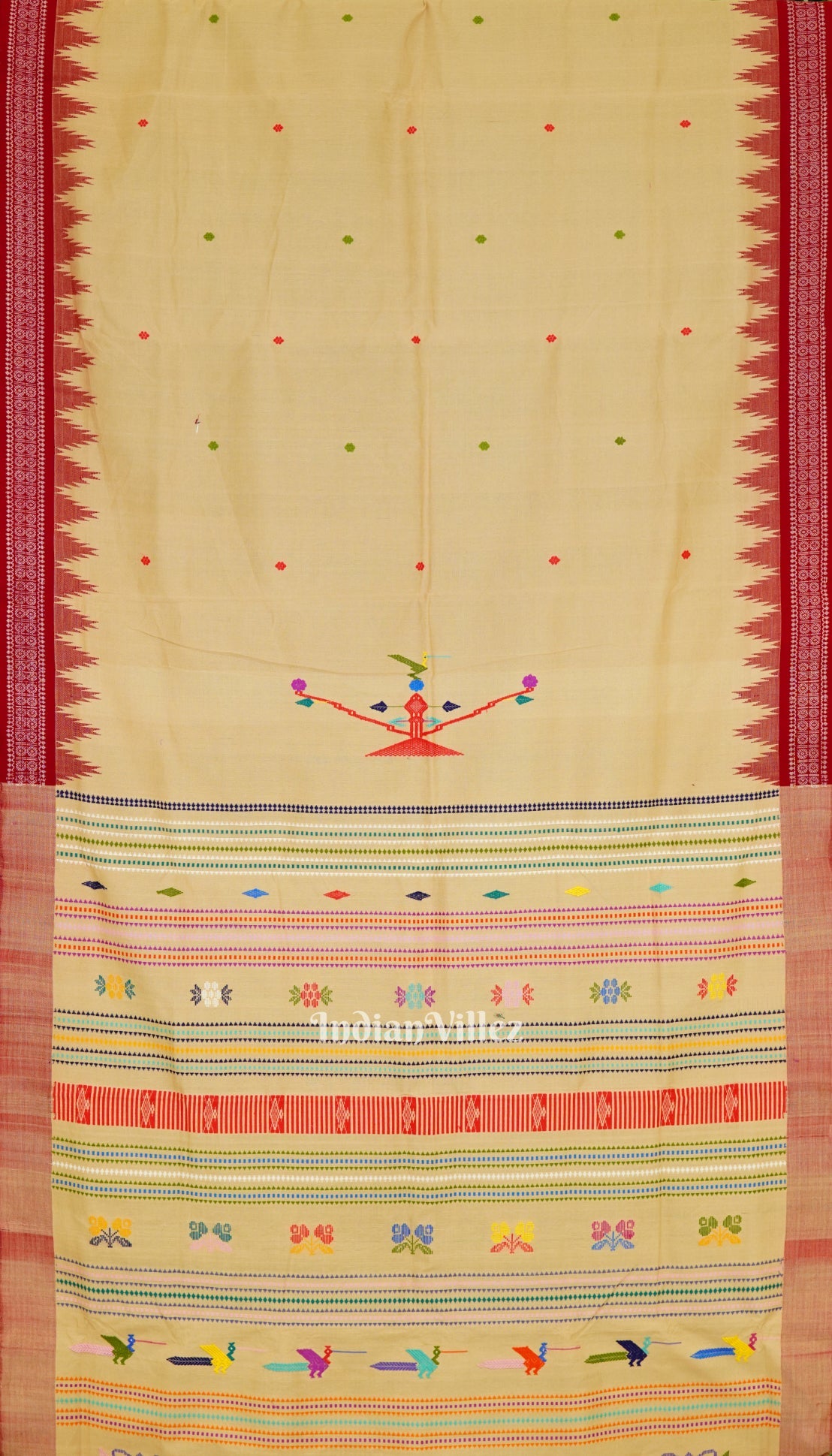 IndianVillèz Cream Tribal Theme Natural Dyed Ganjam Bomkai Saree (Revival)