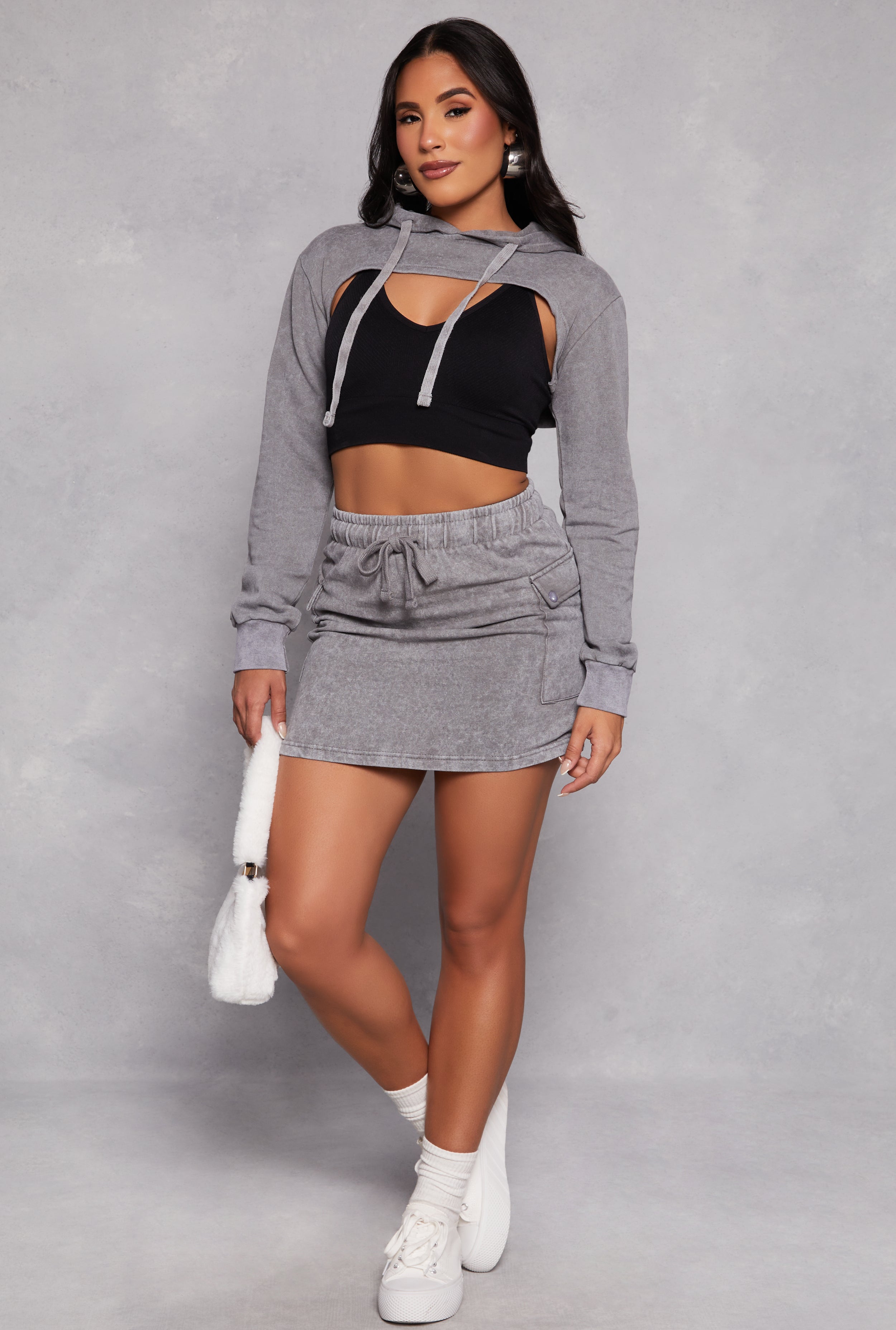 Rainbow Shops Mineral Wash Hooded Shrug Sweatshirt - view 2