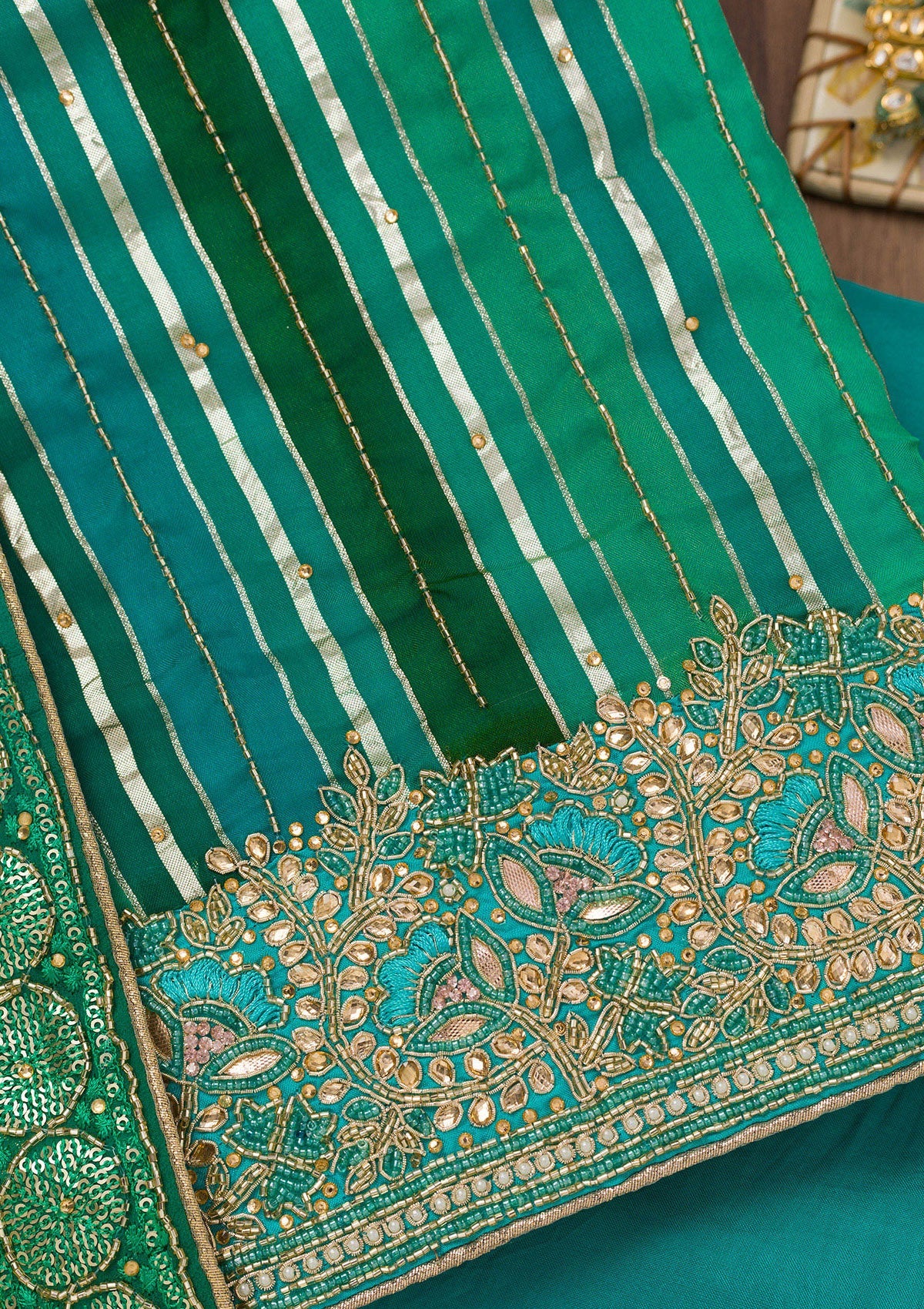 Koskii Green Zariwork Semi Crepe Unstitched Salwar Suit - view 2