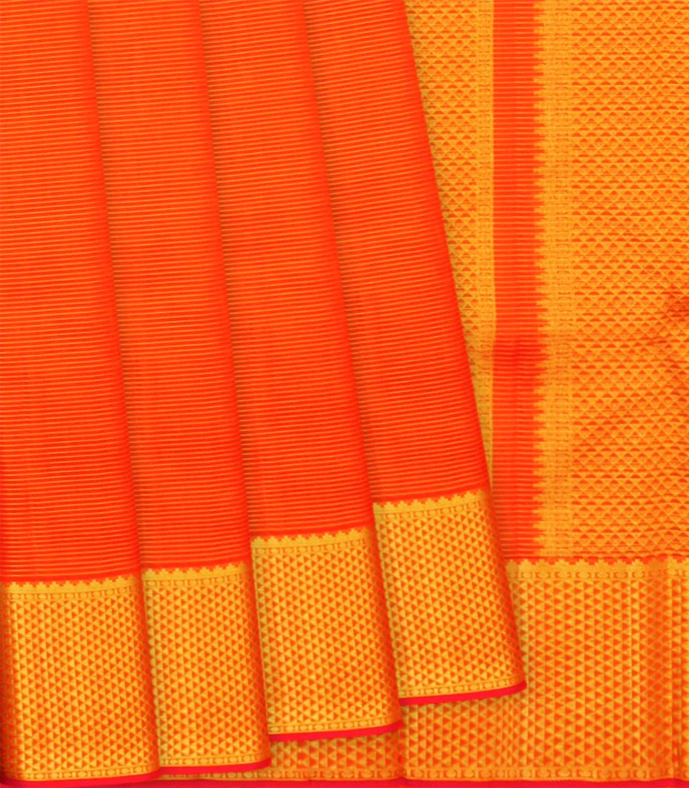 RmKV Orange Handloom Kanchipuram Vairaoosi Silk Saree With Half Diamond Motifs In Border-Orange