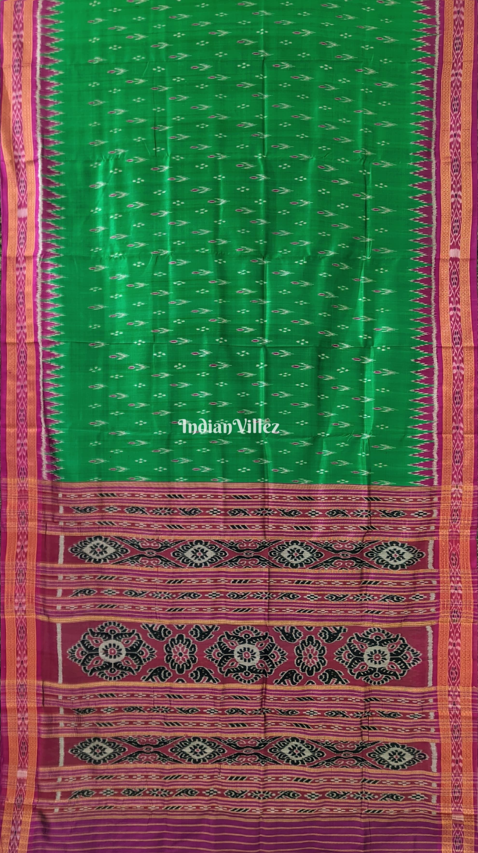 IndianVillèz Green Mayur Chandrika Khandua Silk Saree