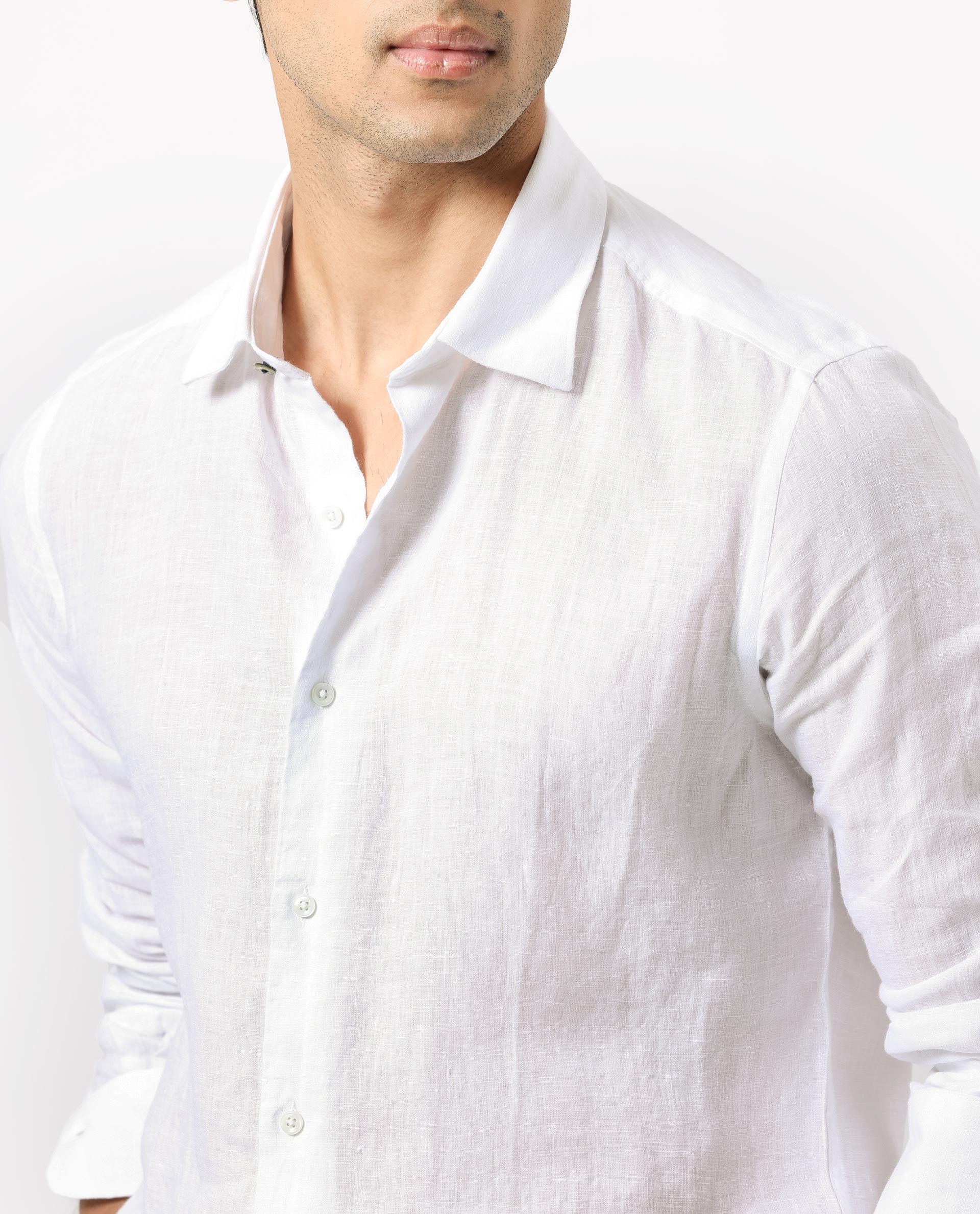 Rare Rabbit Men's Linex White Linen Fabric Full Sleeves Solid Shirt - view 4
