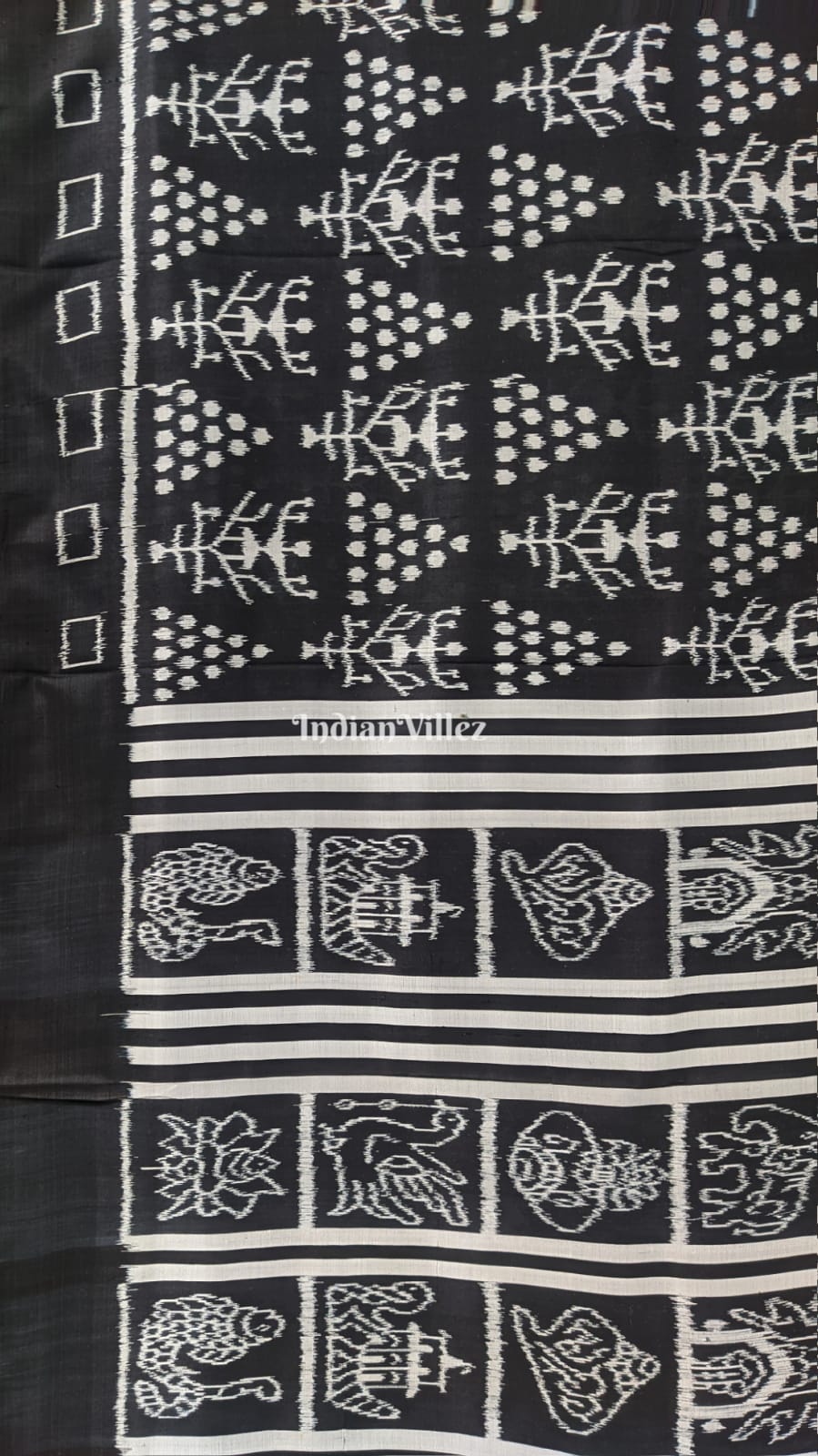 IndianVillèz Black White Tribal Jhoti Contemporary Silk Saree with Nabakothi Anchal - view 3