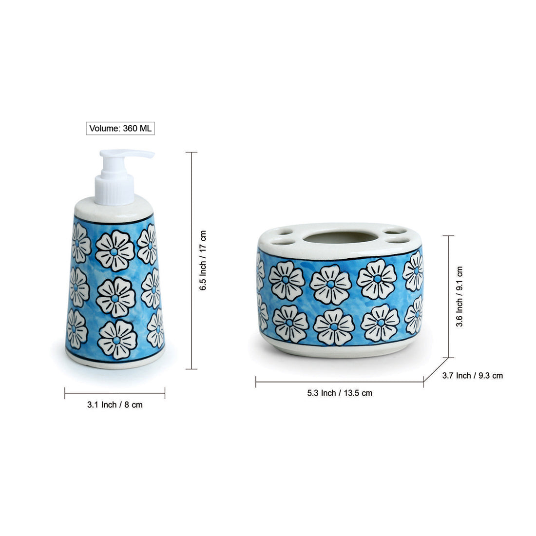 EXCLUSIVELANE 'Turquoise Mogra' Handpainted Bathroom Accessory Set In Ceramic (Liquid Soap Dispenser, Toothbrush Holder) - view 6