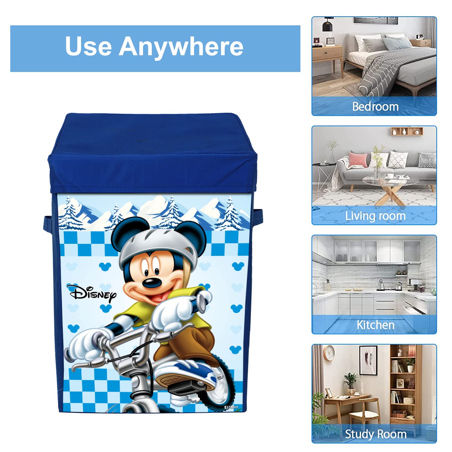 Heart Home Disney Mickey Print Foldable Laundry Basket|Clothes Storage Basket With Handle & Lid,60 Ltr.Pack of 2 (Blue) - view 5