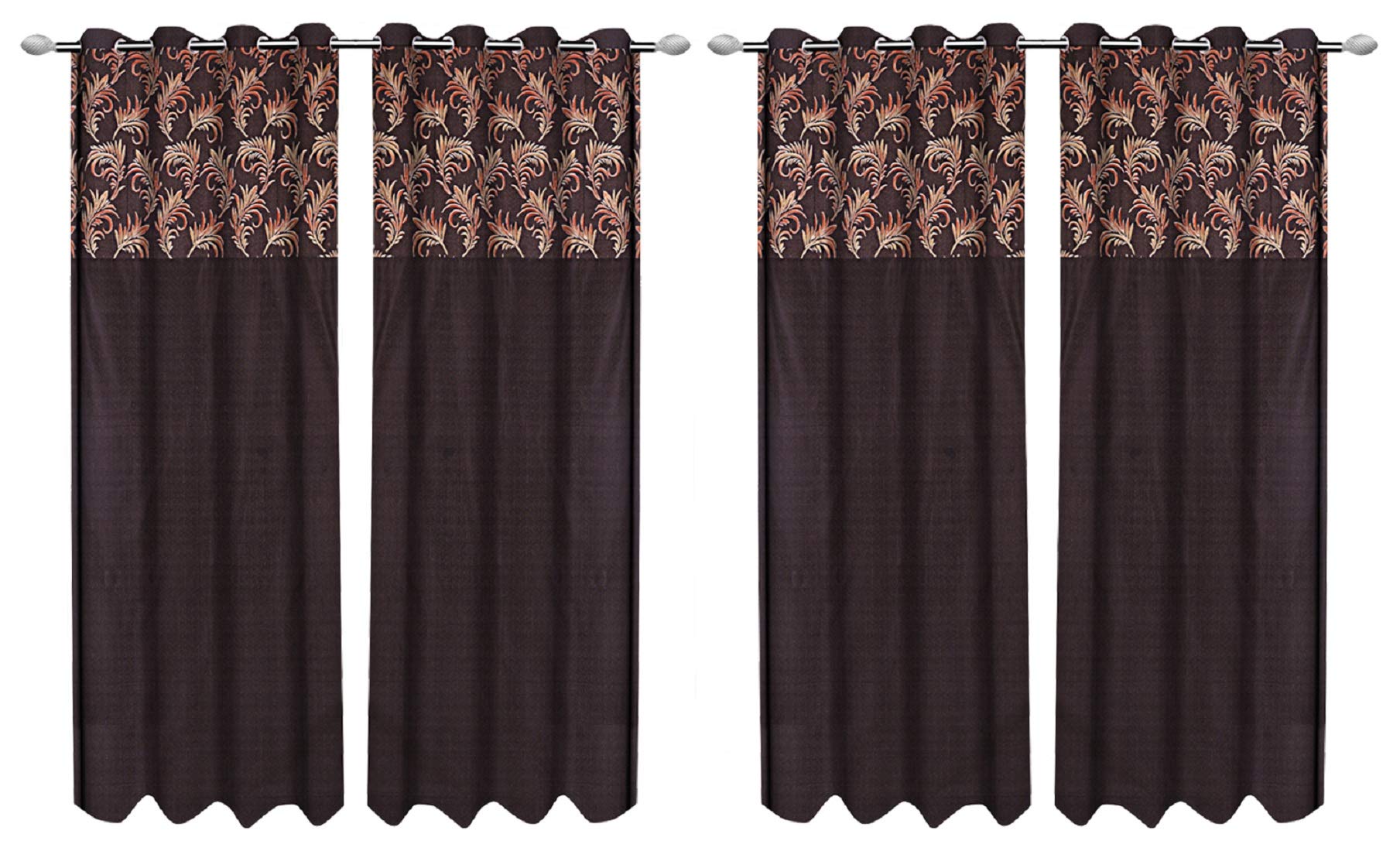 Kuber Industries Leaf Design 6 Pieces Polyester Eyelet Door Curtain 7 Feet (Coffee)-Ctktc30263