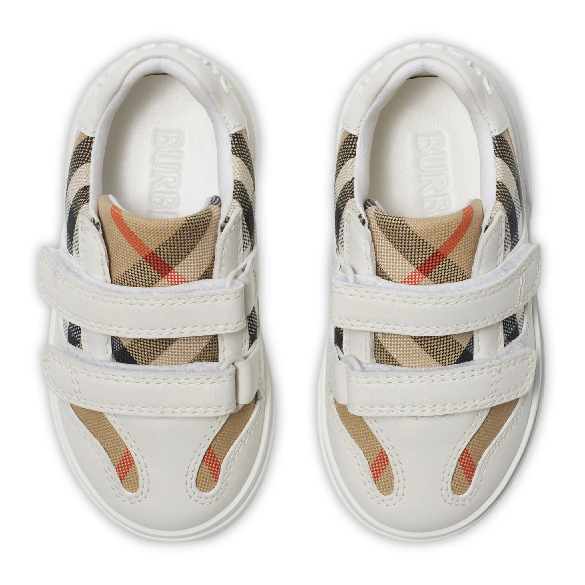 Burberry Kids Cotton and Leather Noah Strap White Trainers - view 2