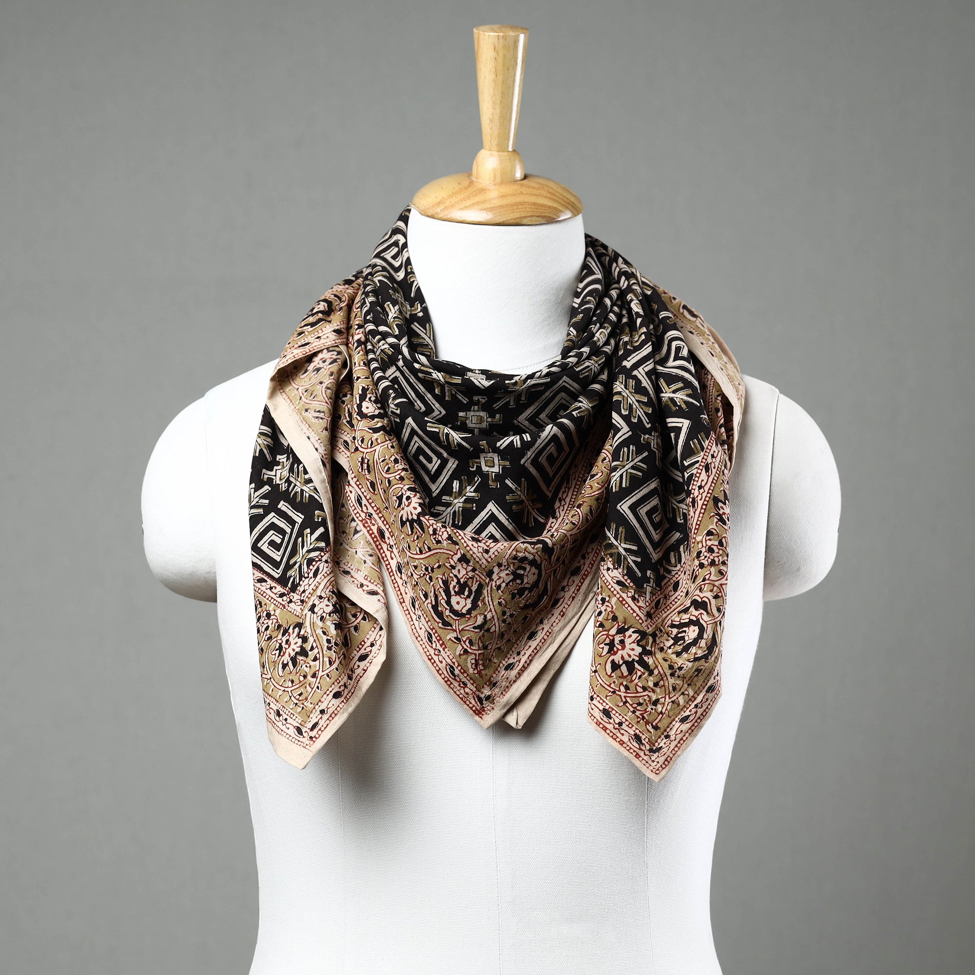 PITCHUKA SRINIVAS KALAMKARI PEDANA Black - Pedana Kalamkari Block Printed Natural Dyed Cotton Scarf 20