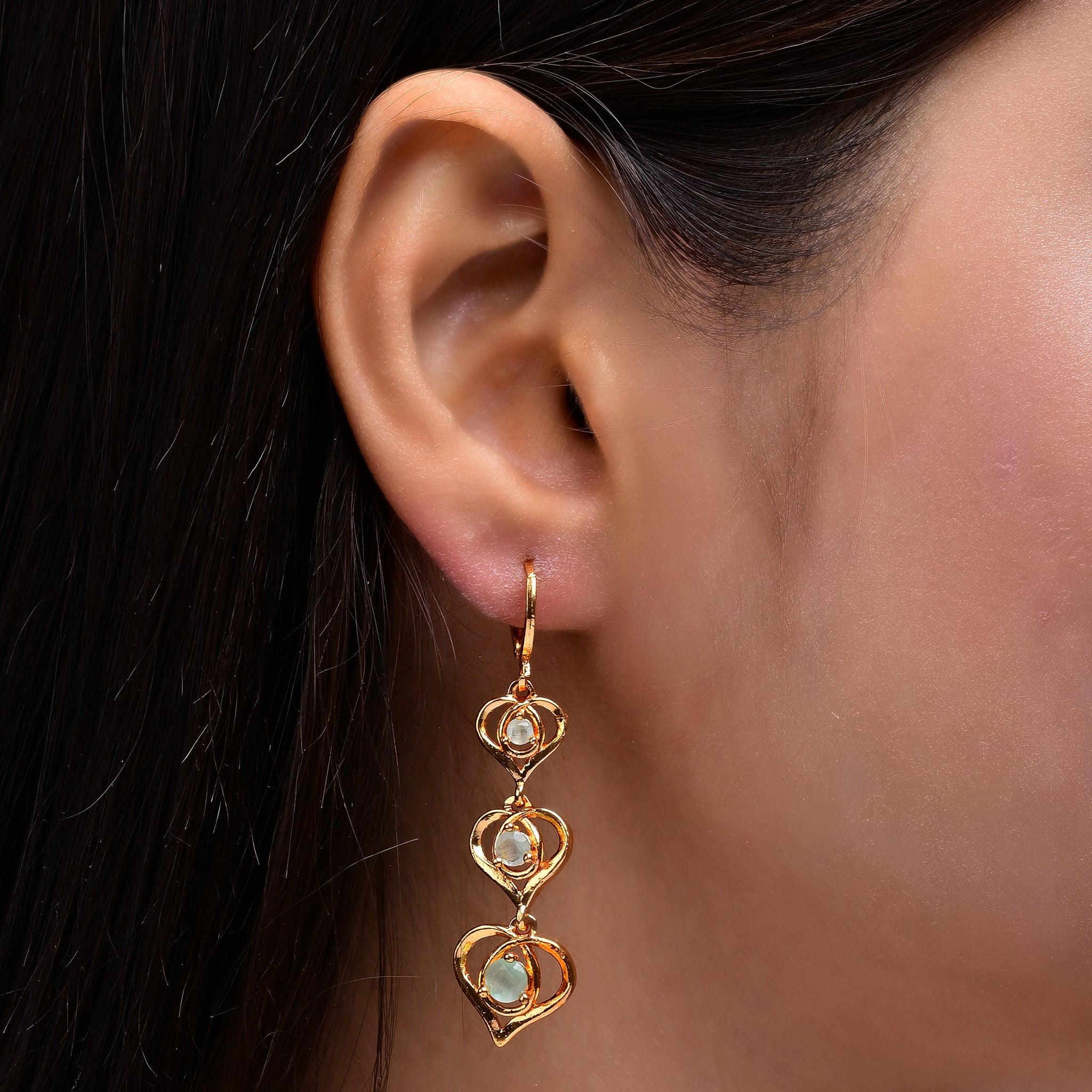 Branta Light Green Diamond Heart Shaped Drop Earrings For Women