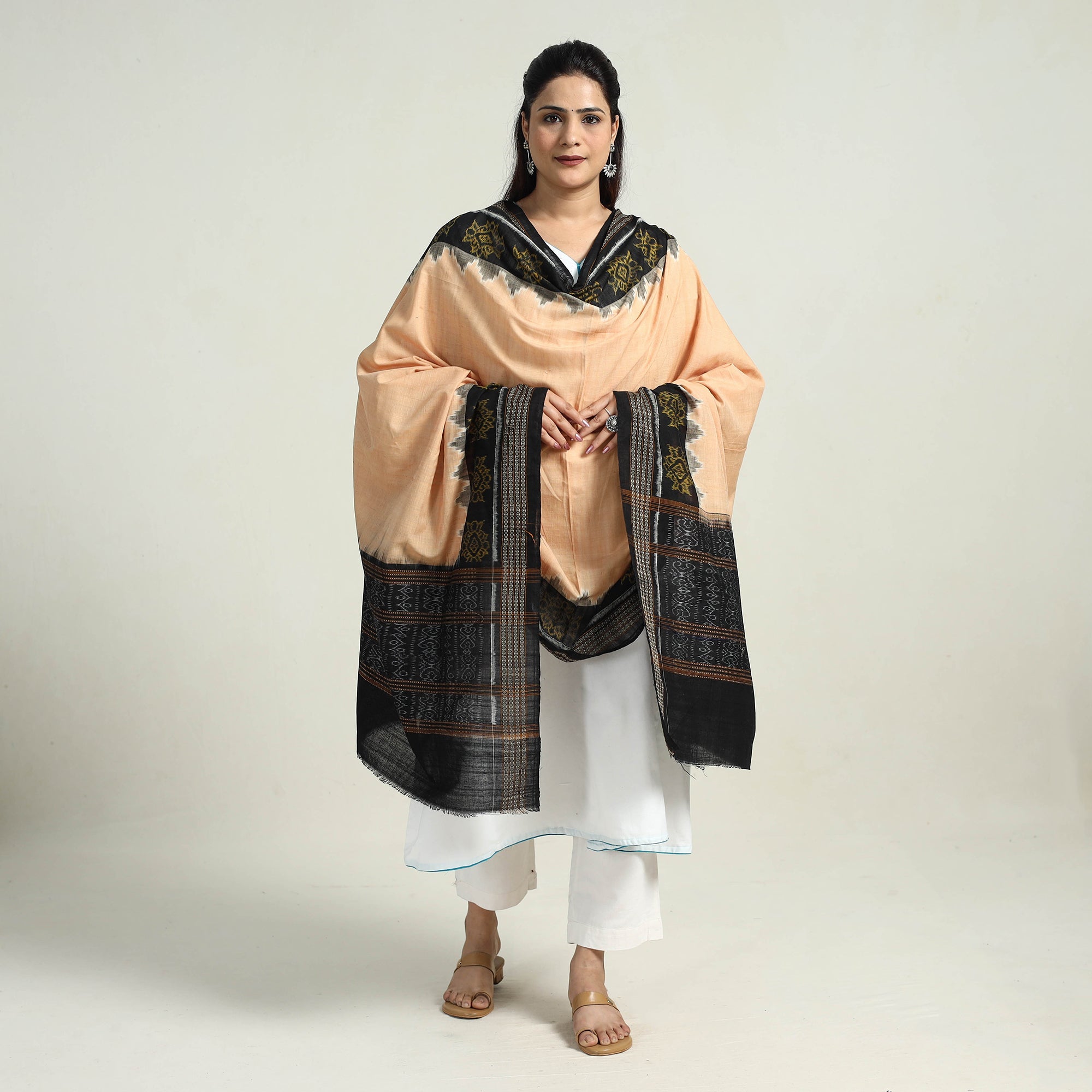 ASHOKA ASSEMBLE - CELEBRATING CRAFTS OF ODISHA Beige - Sambalpuri Ikat Weave Handloom Cotton Dupatta 08