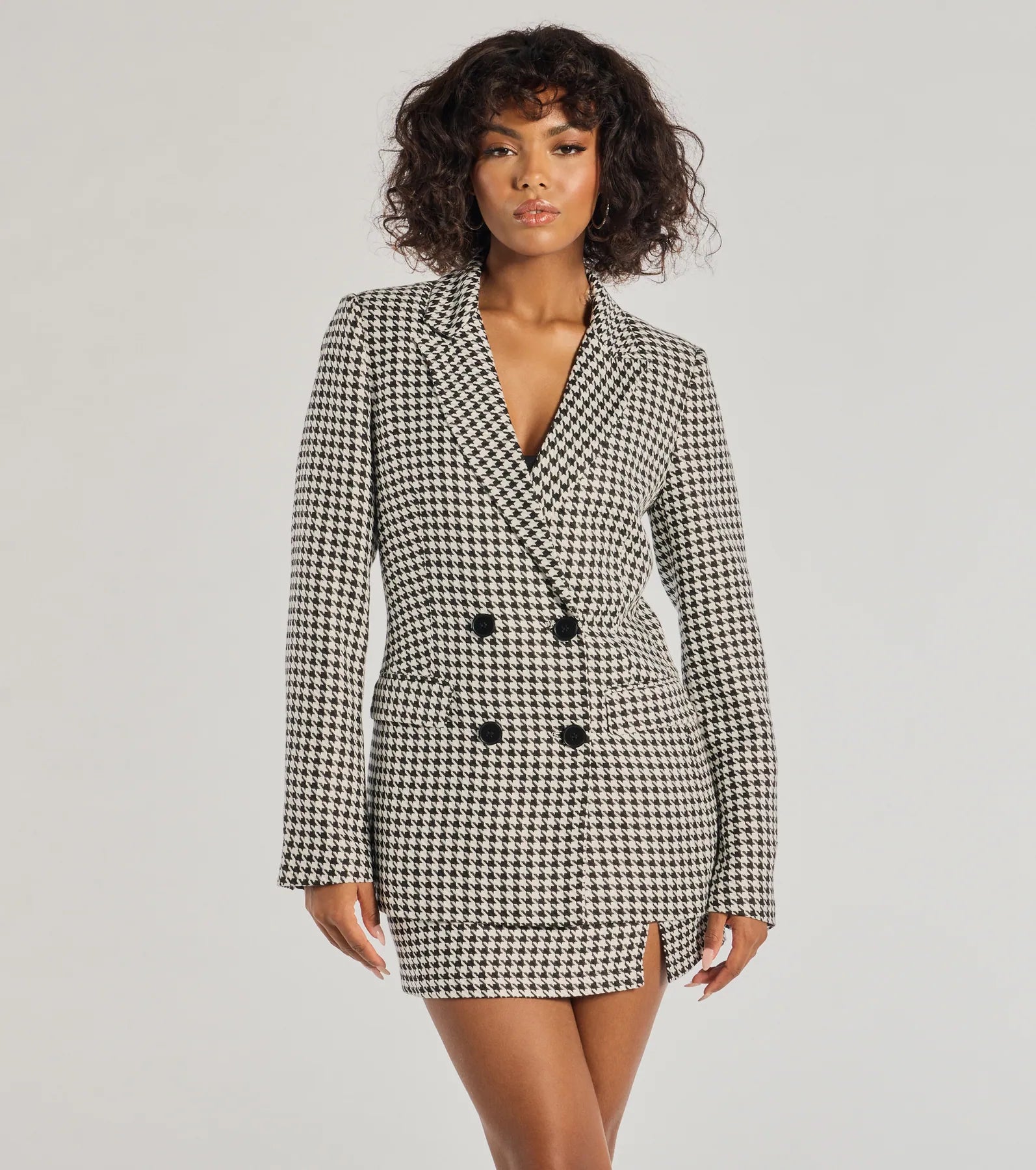 Windsor Icon Era Houndstooth Woven Blazer – BLACK