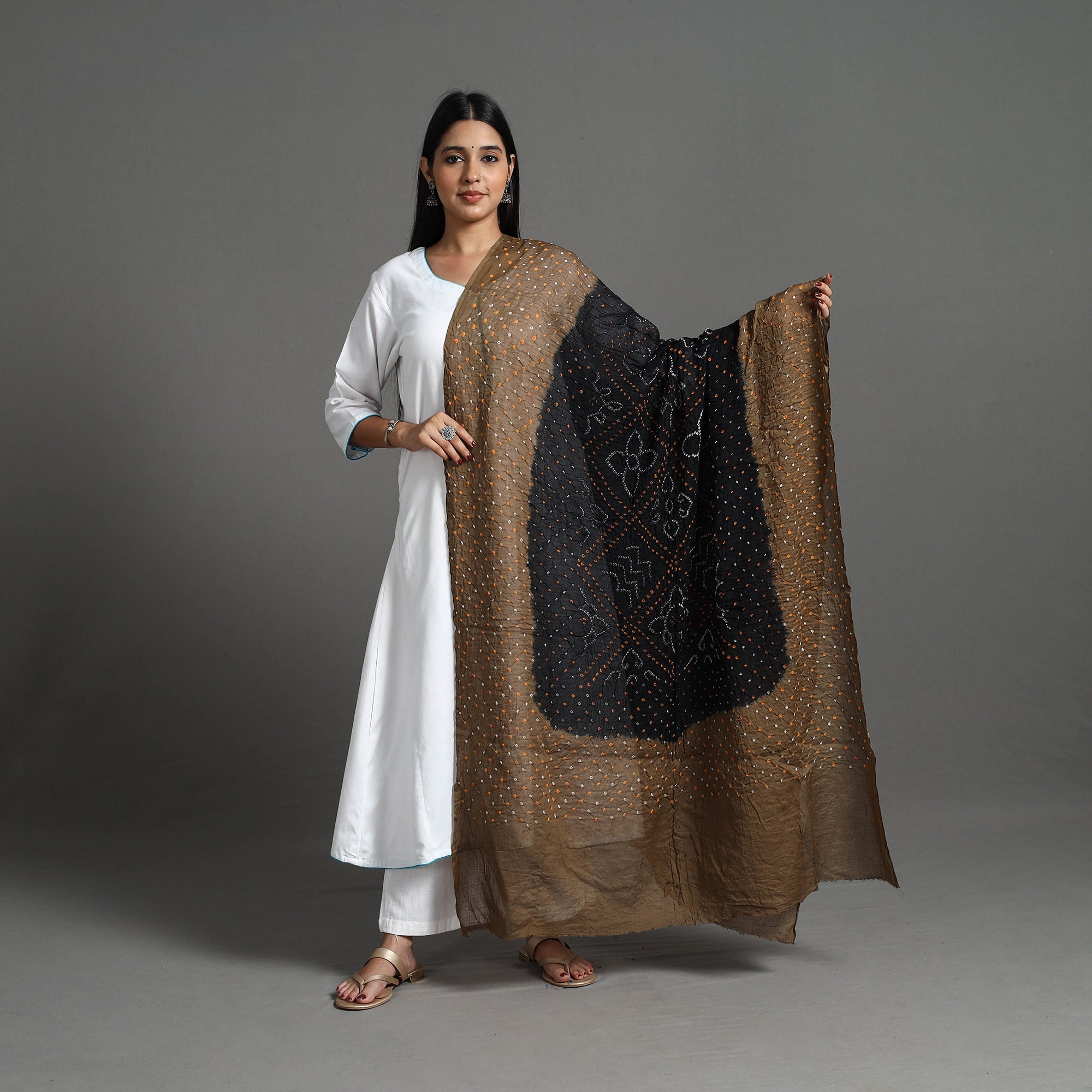 KACHCHH JI CHHAAP Brown - Kutch Tie-Dye Cotton Bandhani Dupatta 24