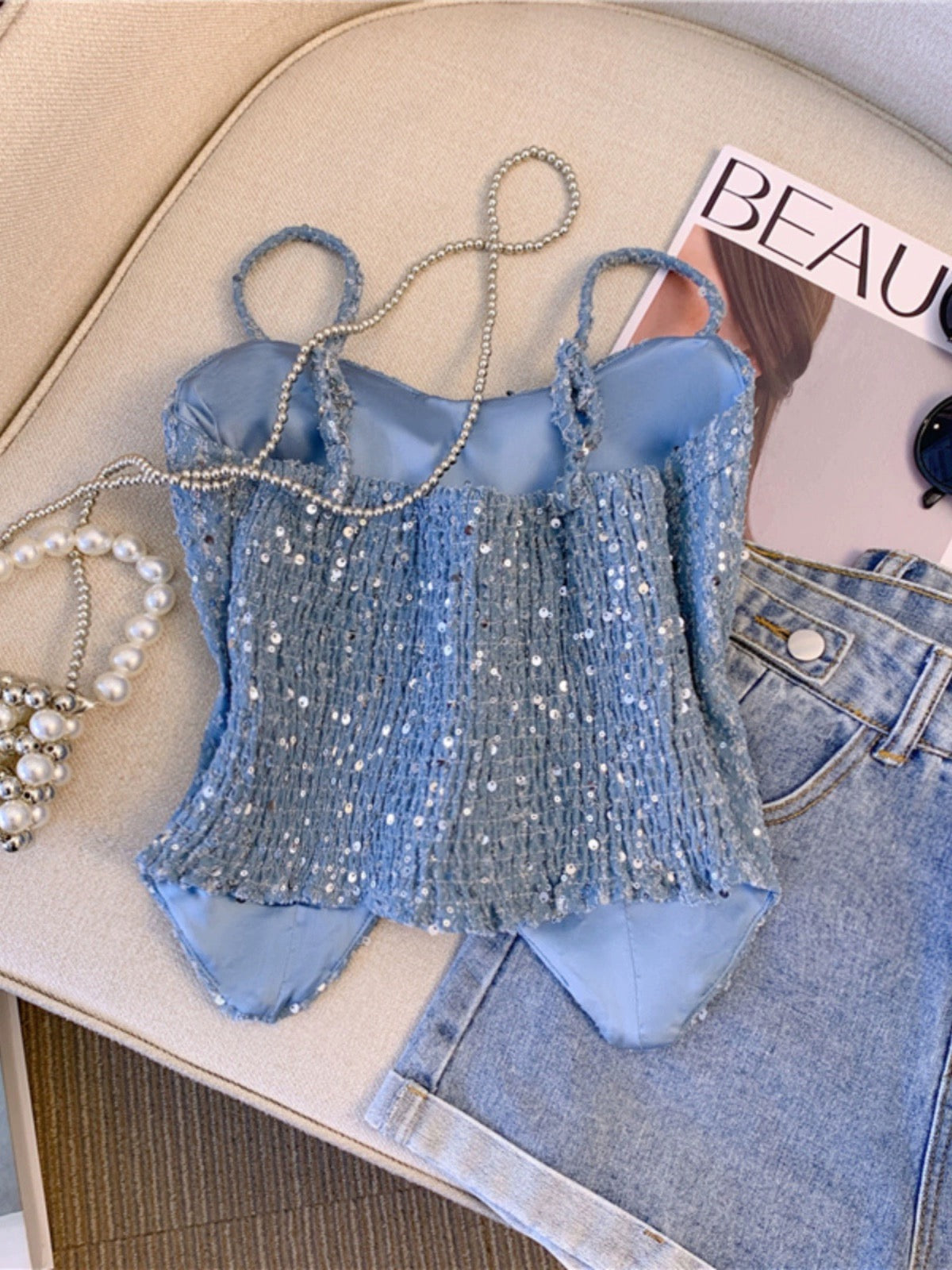 Alamode By Akanksha Bodor Statement Vest Tops in Blue - view 4