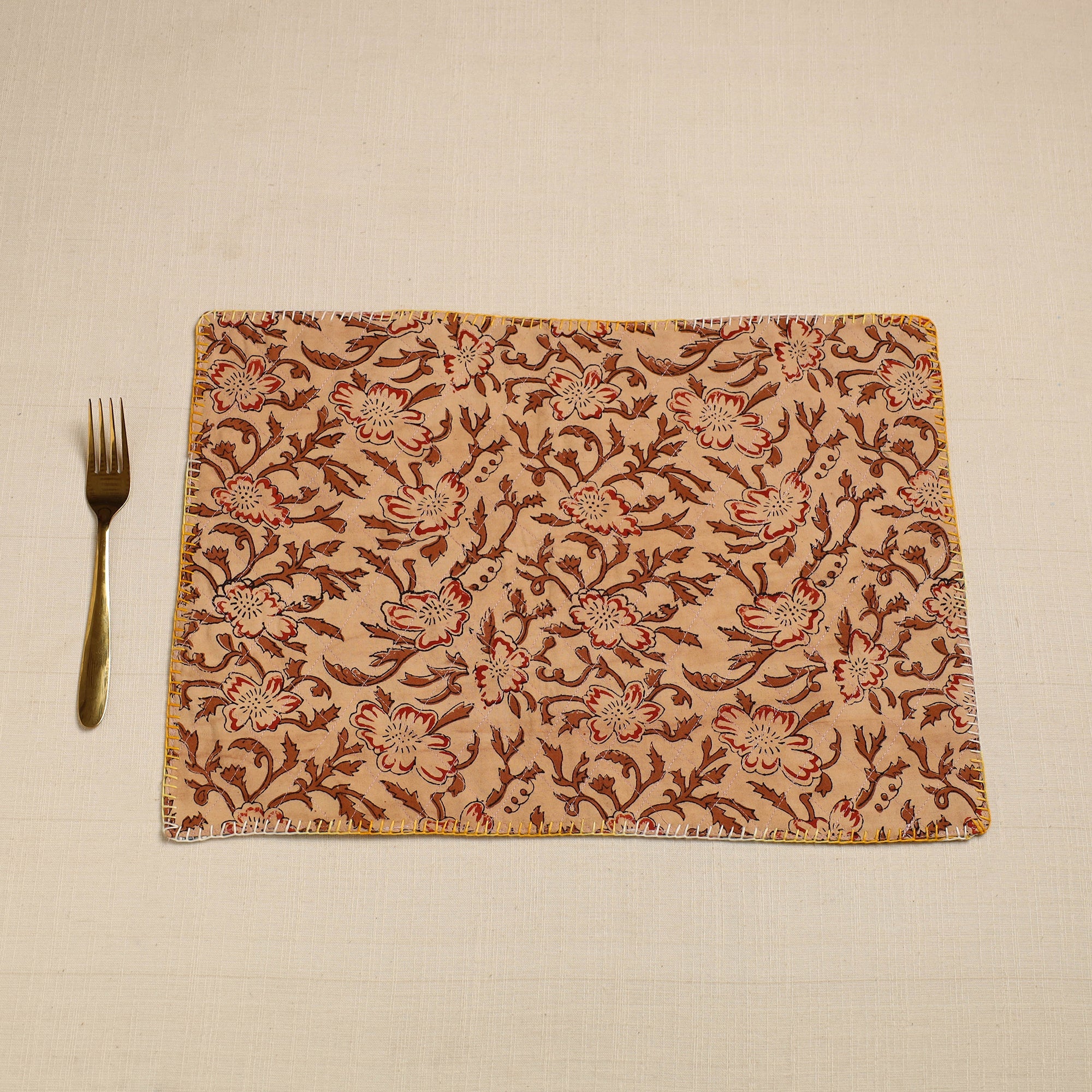 NOORI BAZAR Brown - Hand Embroidered Floral Cotton Reversible Table Mat 09 - view 2