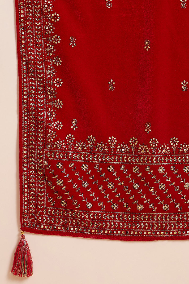 Ahika Red Velvet Ethnic Motifs Printed Straight Trousers Suit Set PKSKD2882 - view 6