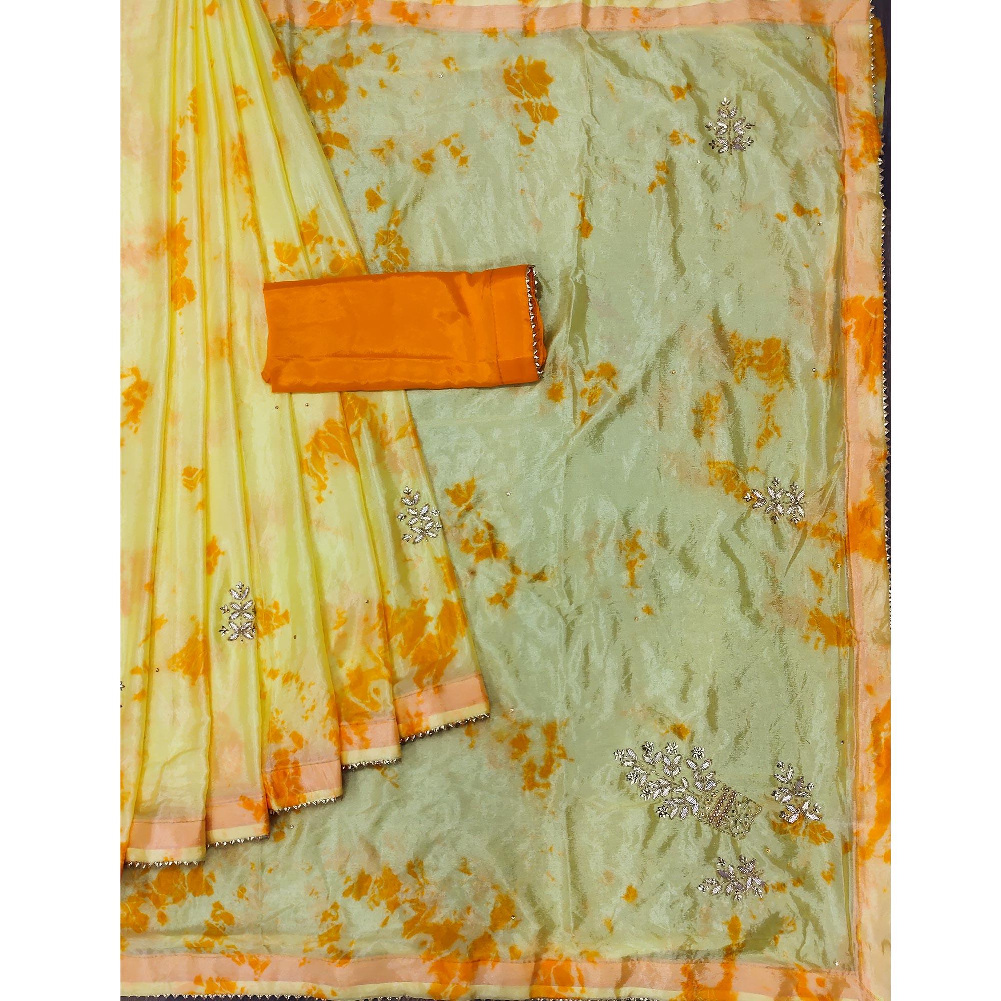 Peachmode Light Yellow Printed Chiffon Saree – Women's - view 3