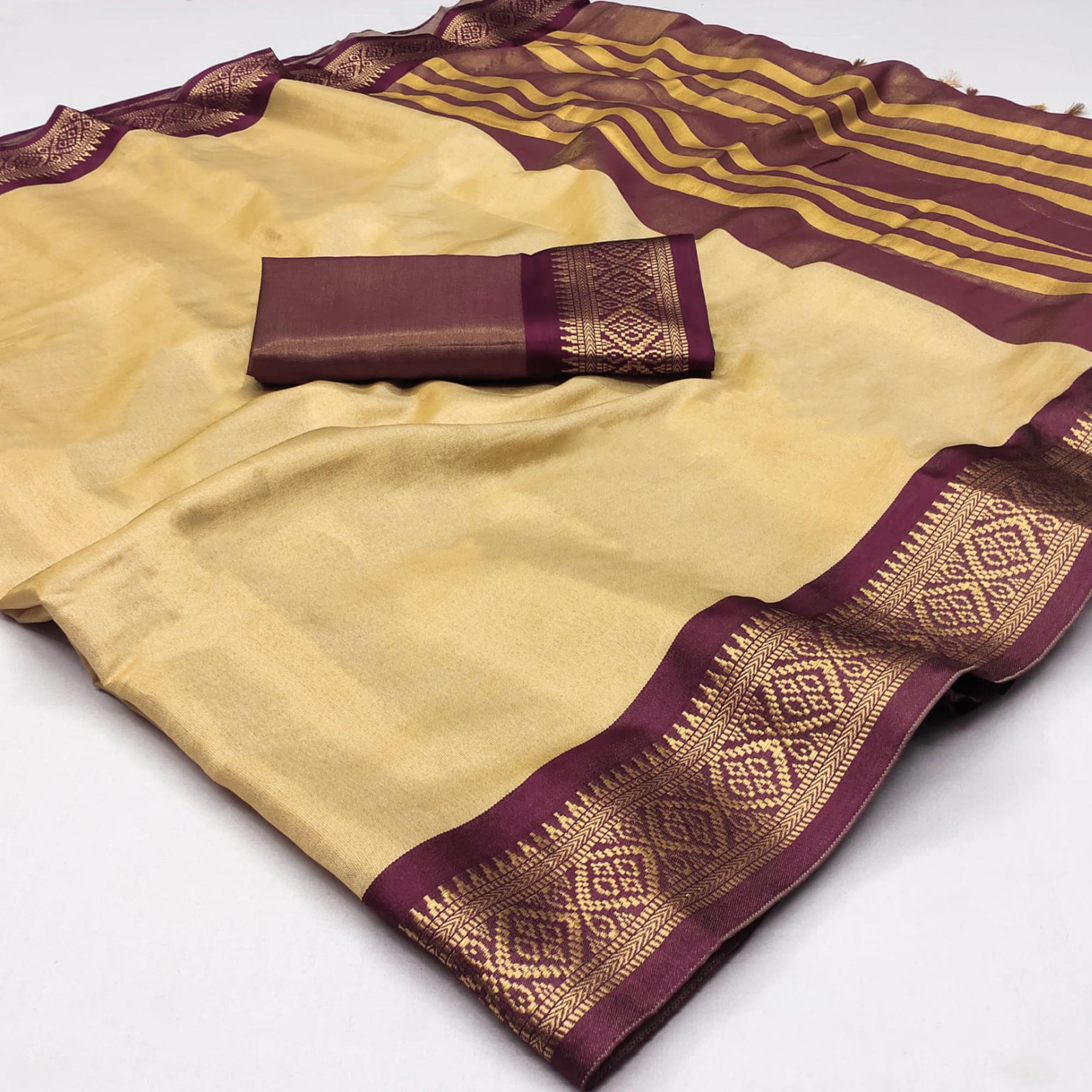 Peachmode Chikoo Woven Cotton Silk Saree – Women's