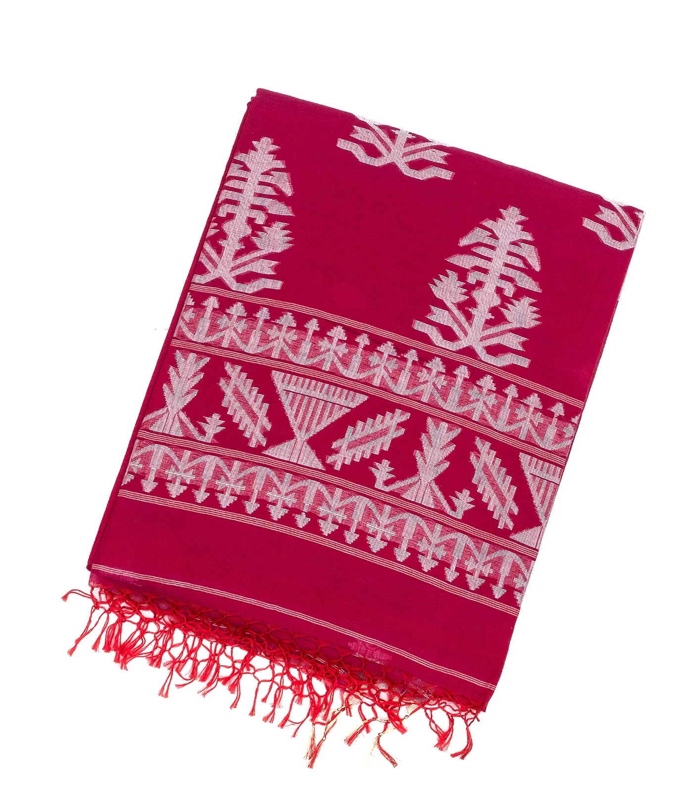 RmKV Hot Pink Handloom Bengal Cotton Saree With Floral Buttas