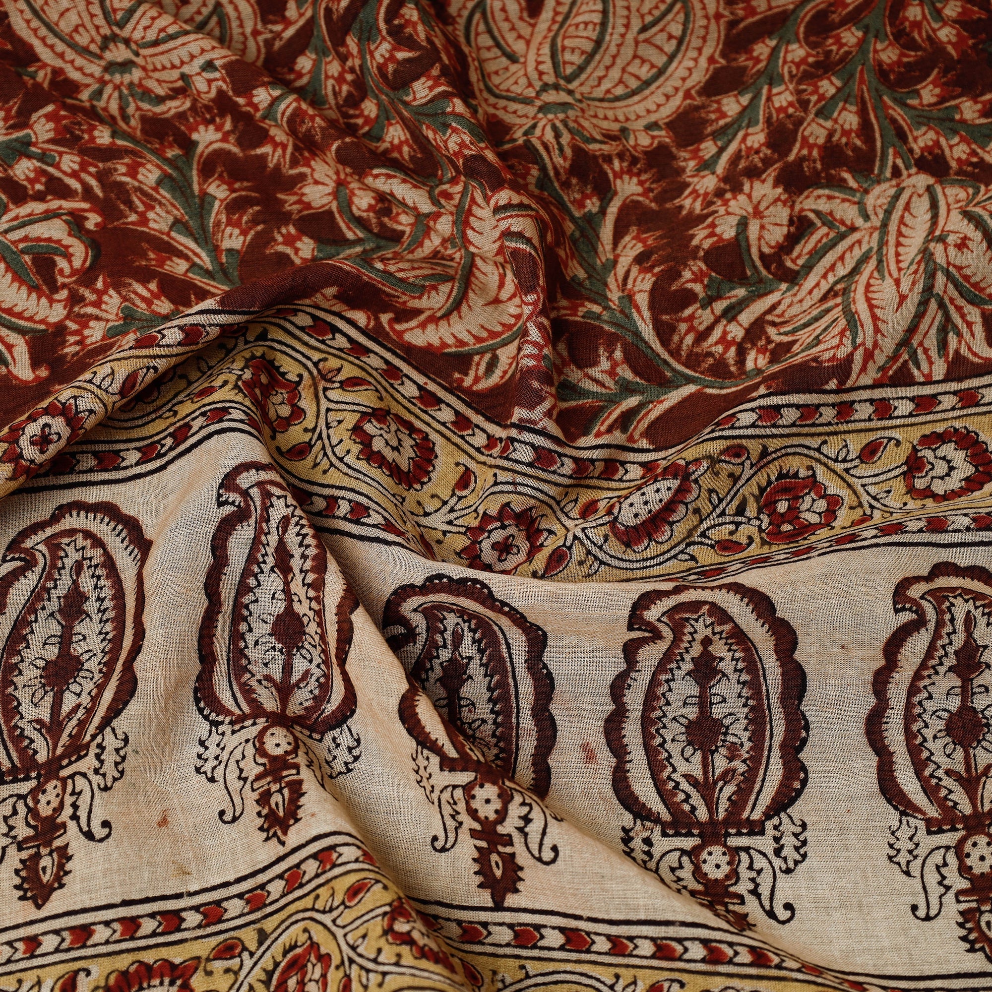 PITCHUKA SRINIVAS KALAMKARI PEDANA Brown - Original Pedana Kalamkari Block Printed Cotton Scarf - view 2