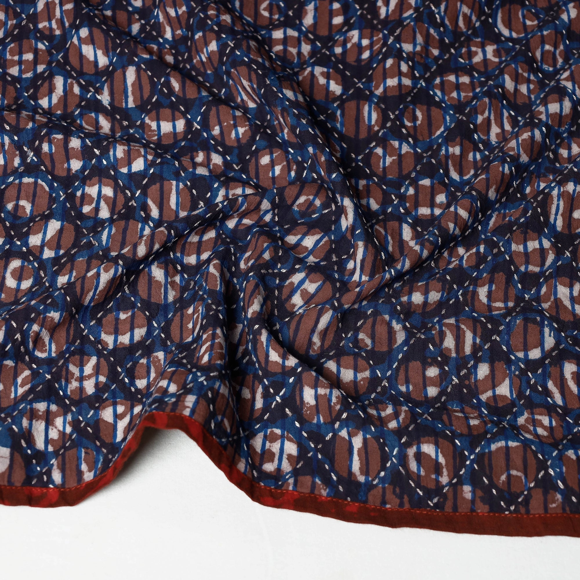 ARTISAN HAND BLOCK PRINTS Blue - Bagru Block Printed Tagai Work Cotton Stole - view 2