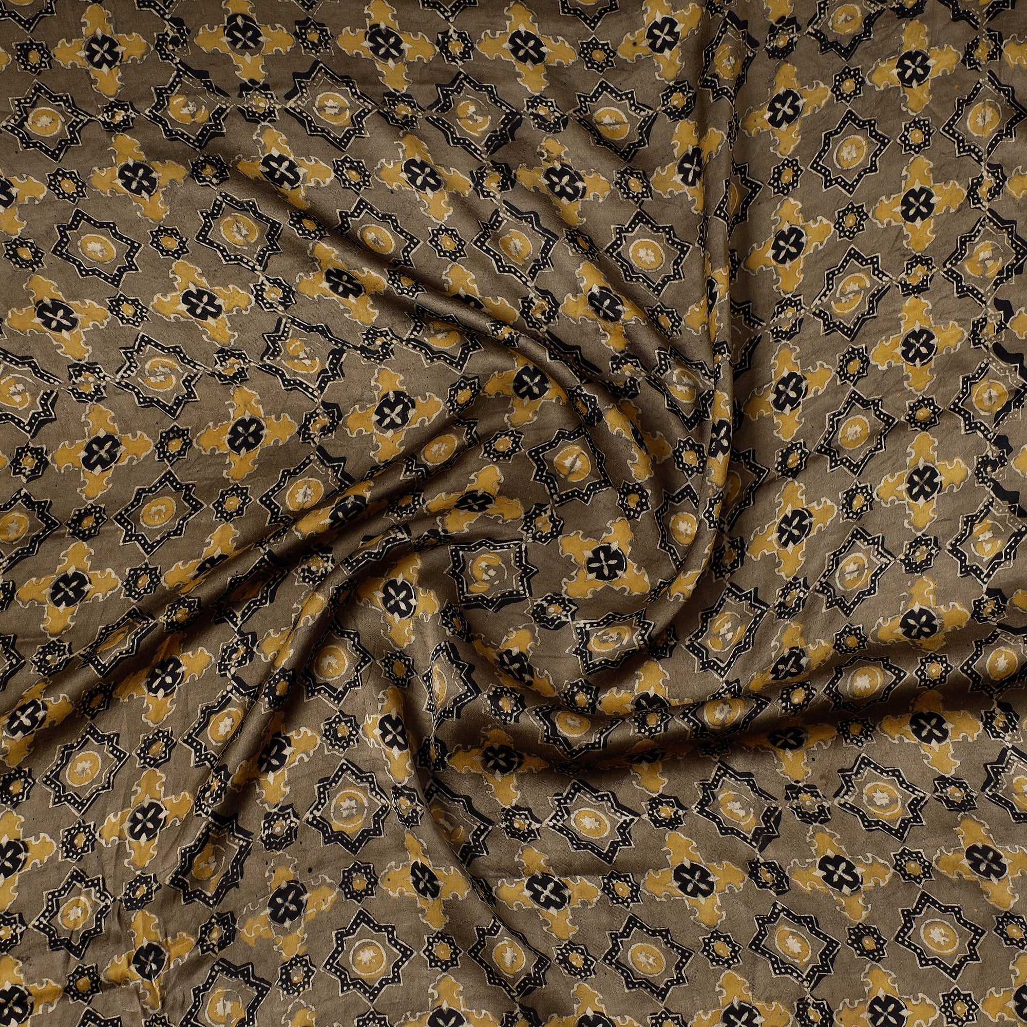 KACHCHH JI CHHAAP Brown - Ajrakh Block Printed Modal Silk Precut fabric - (0.8 meter) - view 2