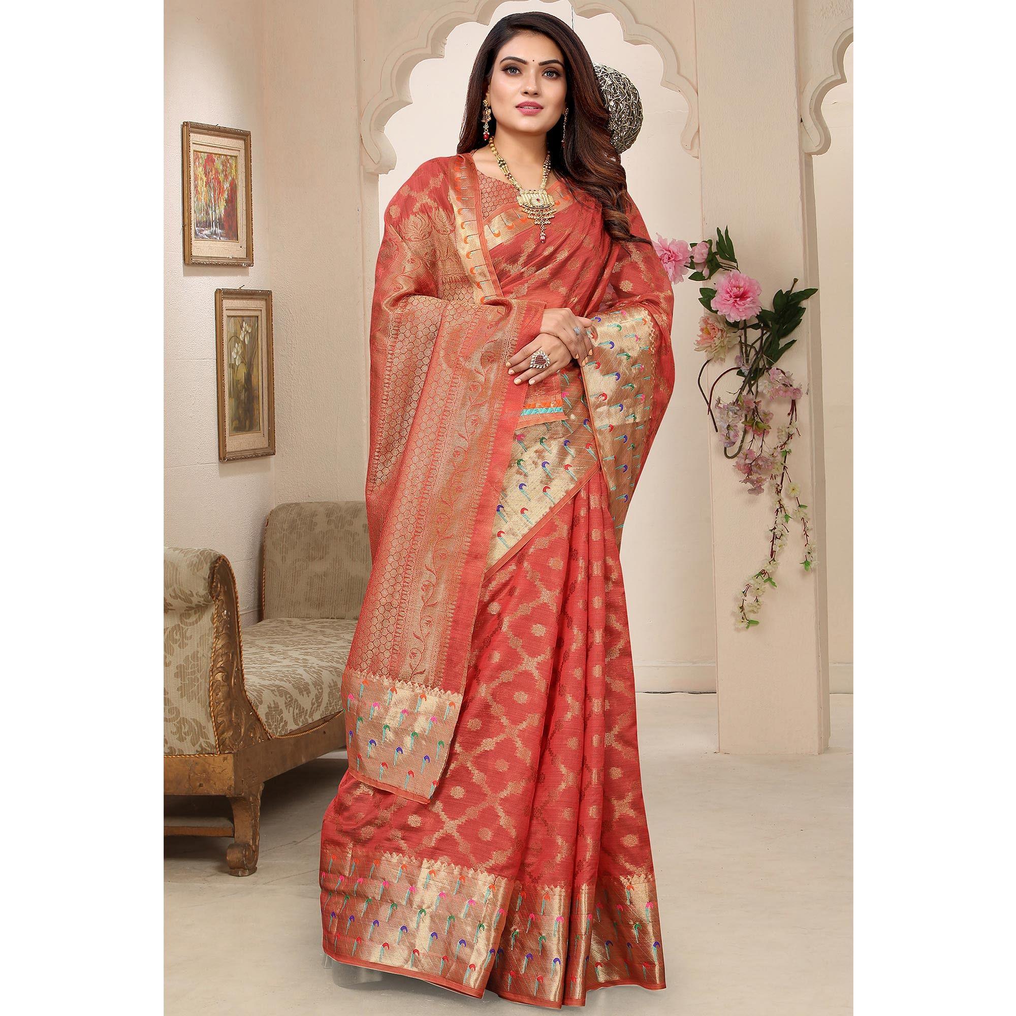 Peachmode Gajri Woven Organza Saree – Women's - view 2