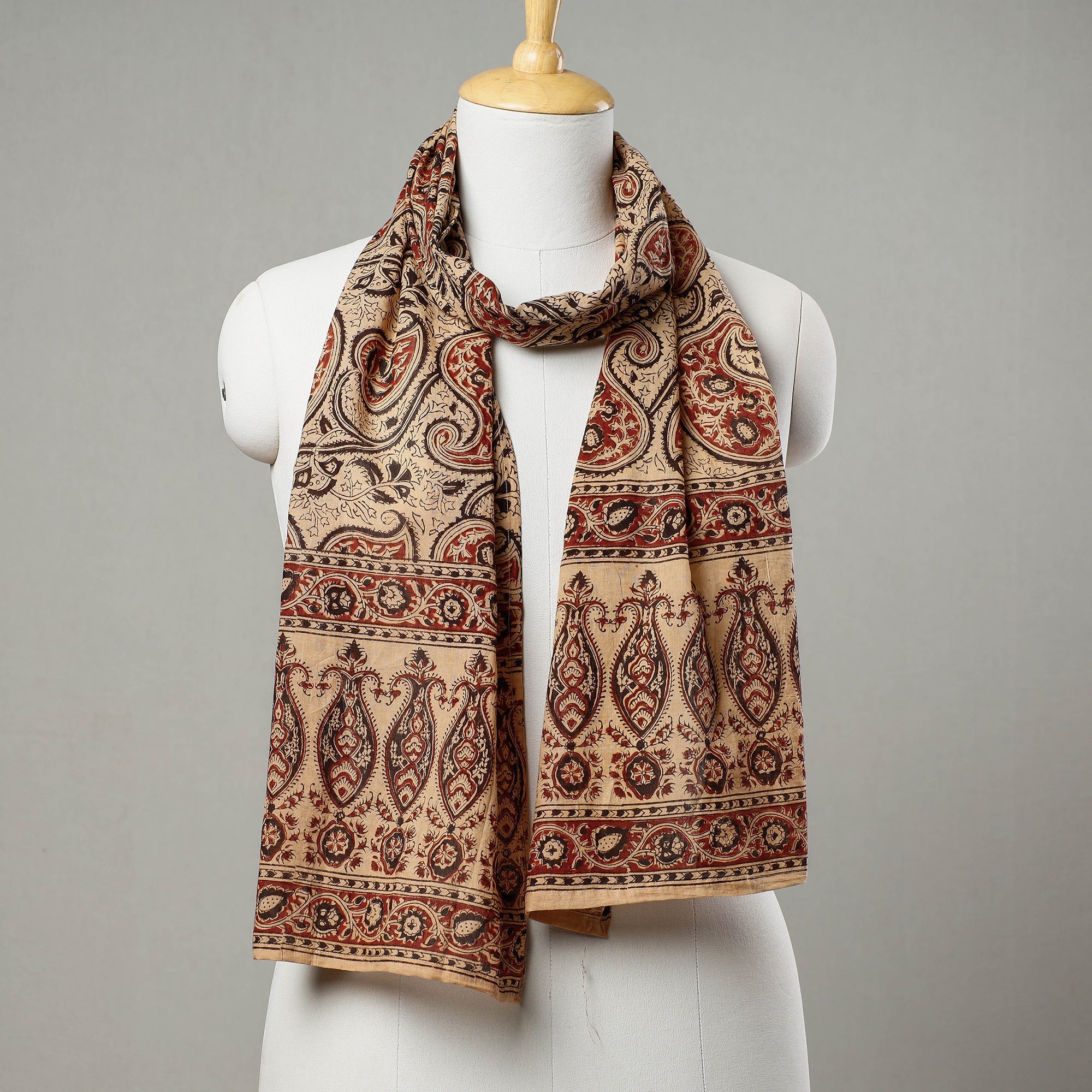 PITCHUKA SRINIVAS KALAMKARI PEDANA Beige - Pedana Kalamkari Block Printed Cotton Stole