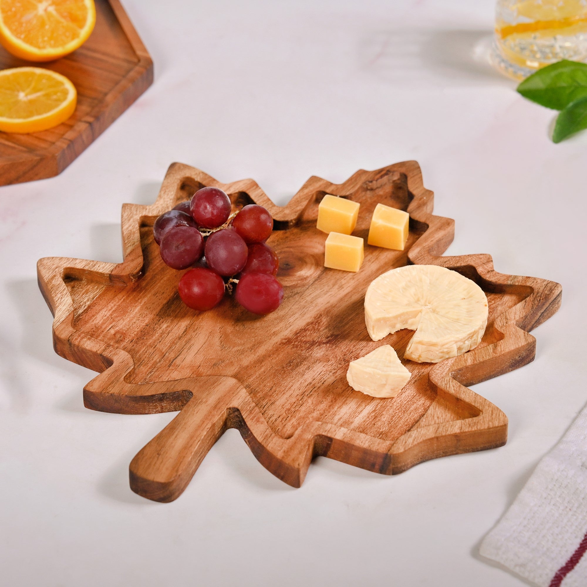 Nestasia Acacia Wood Maple Leaf Serving Platter
