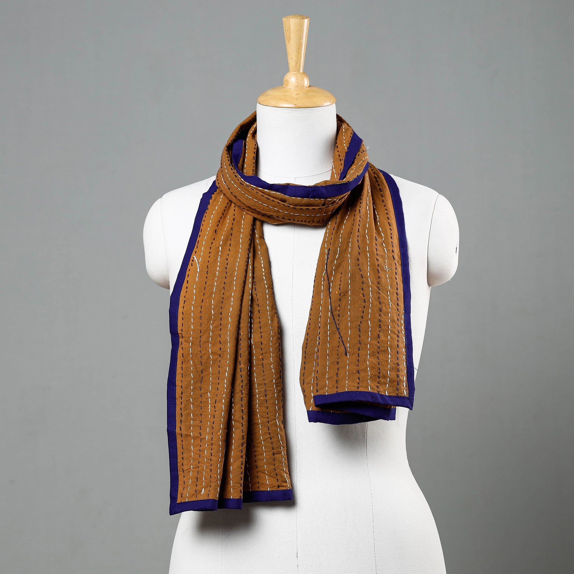 ARTISAN HAND BLOCK PRINTS Brown - Bagru Block Printed Tagai Work Cotton Stole