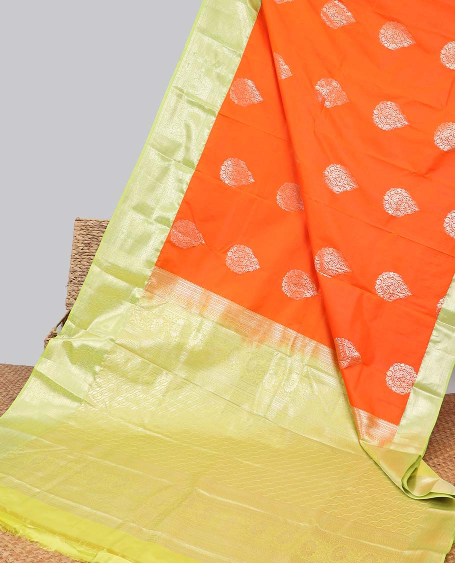Pothys Orange floral motifs gift saree with contrast paisley border & intricate zari design pallu - view 2