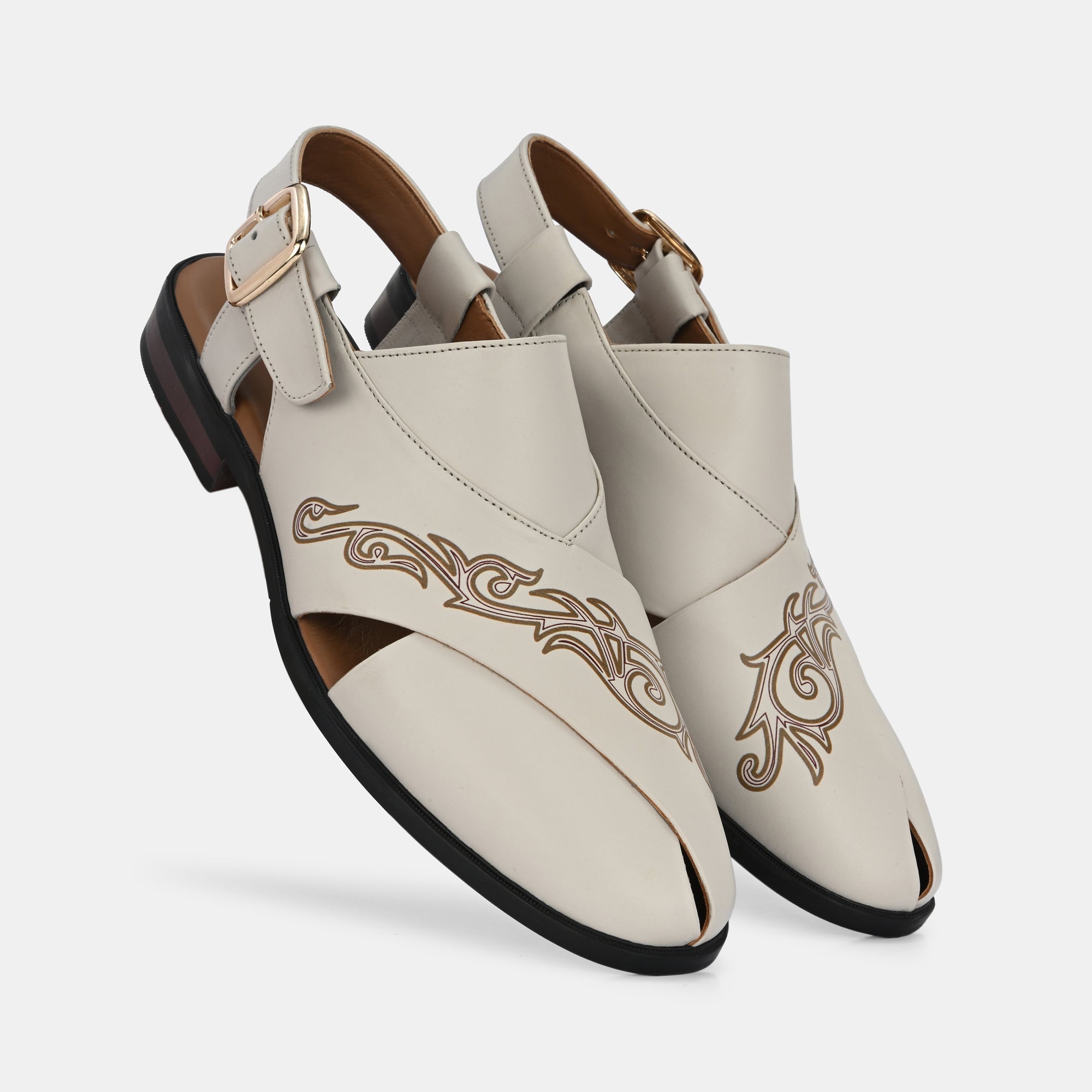 Handpainted Peshawari Sandals by Lafattio – White - view 7