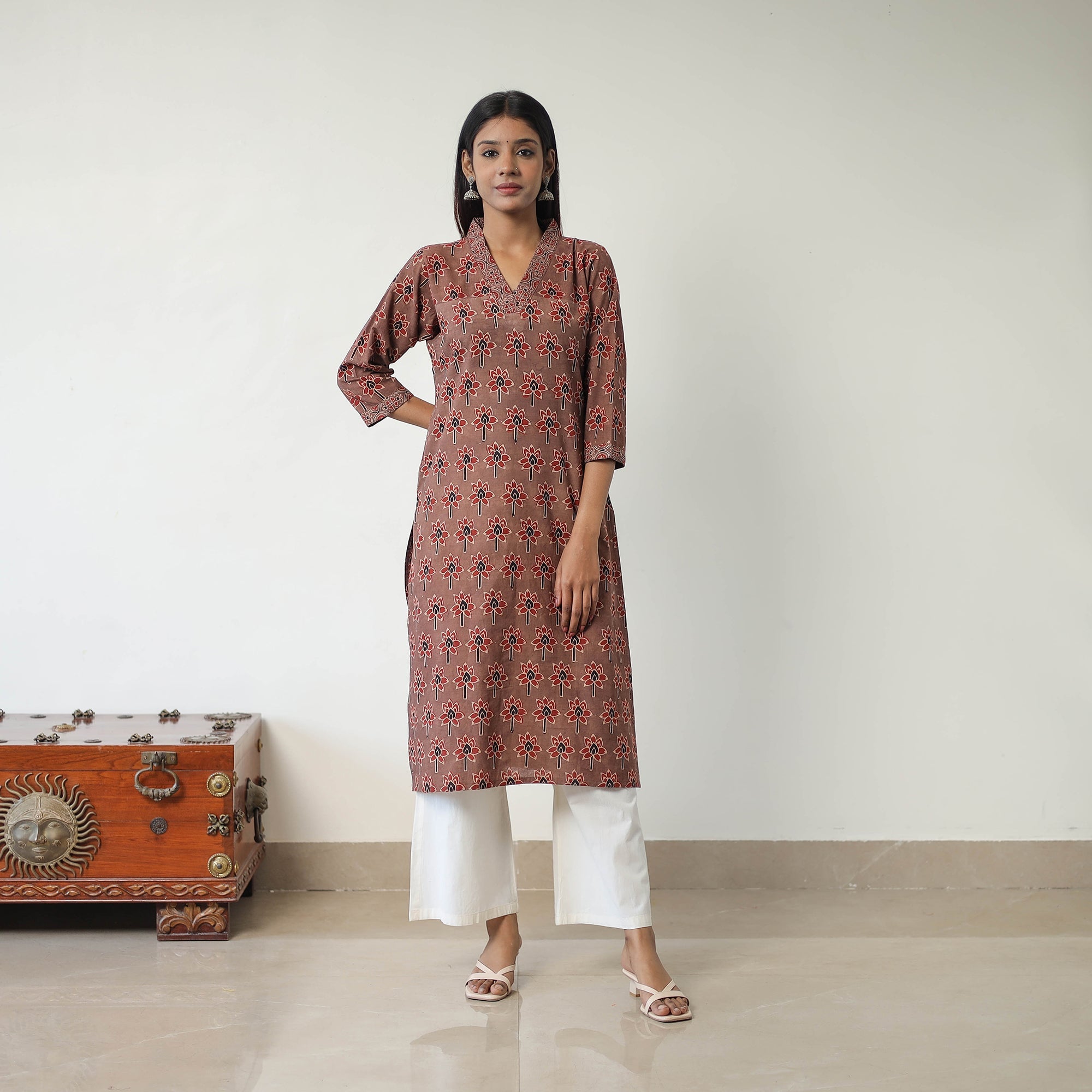 ITOKRI CASUALS Brown - Block Printed Cotton Straight Ajrakh Kurta 16 - view 2