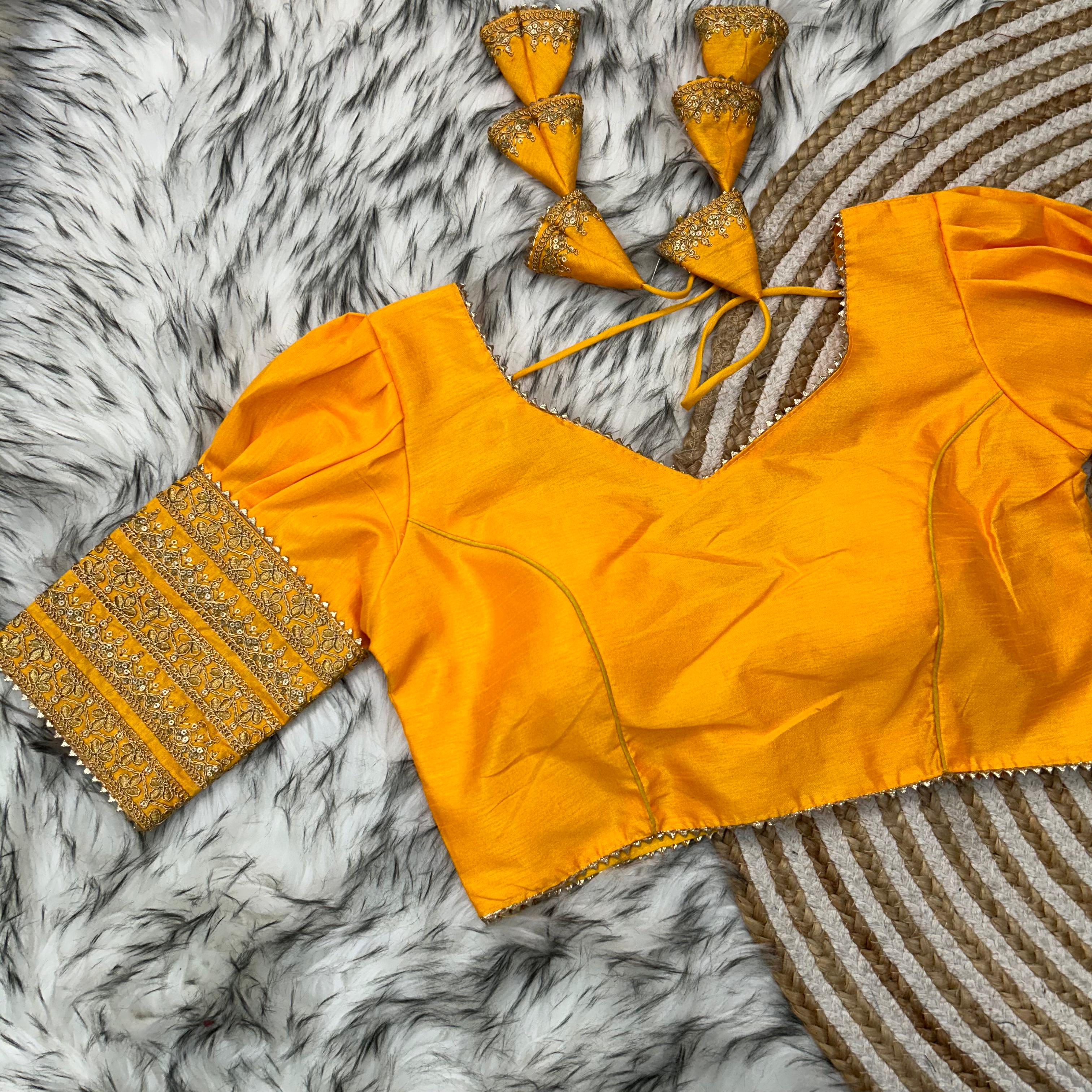 ClothsVilla Yellow Kilmora Silk Blouse with Handcrafted Embroidery and Sequence Accents - view 2