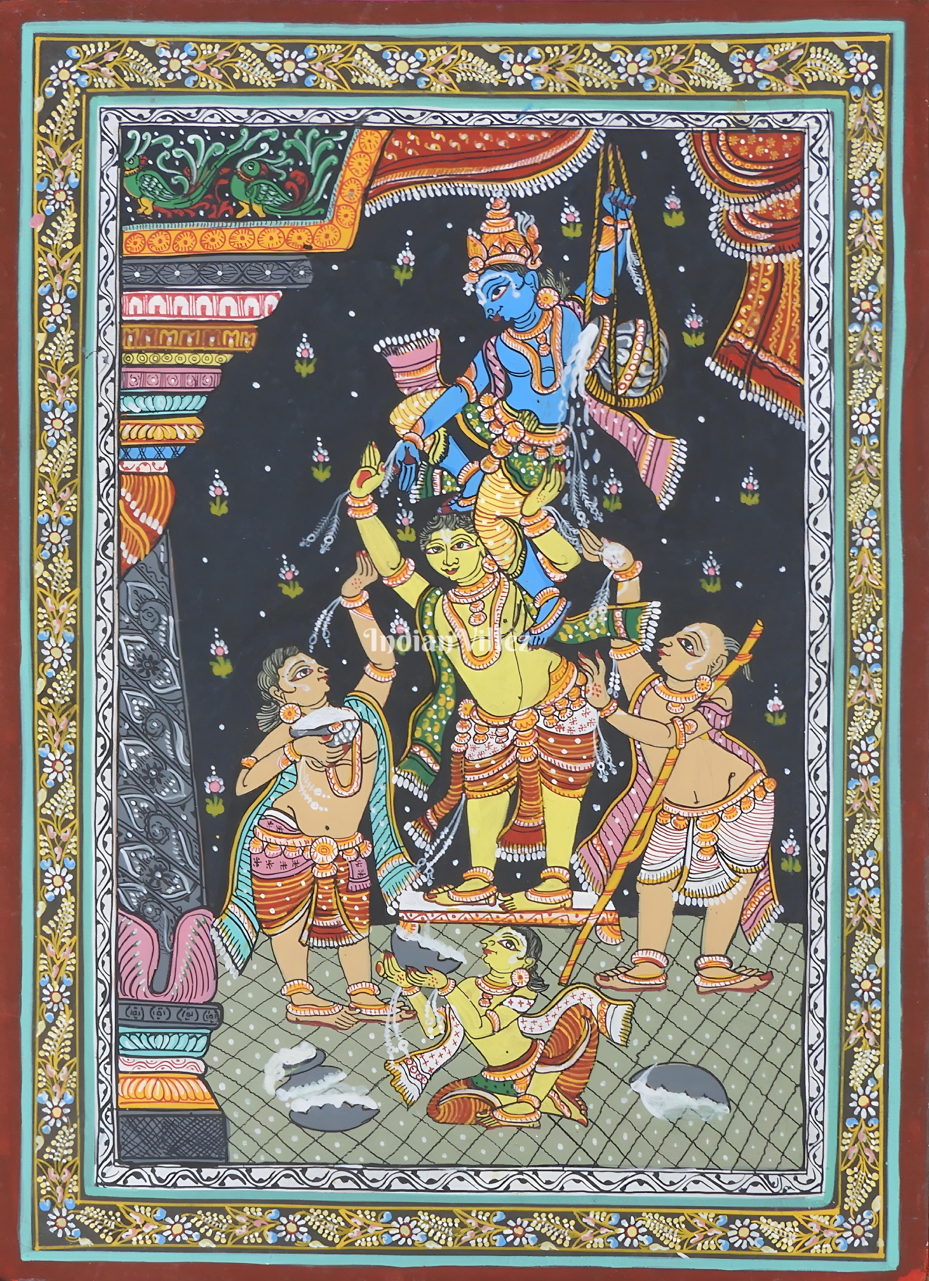 IndianVillèz Krishna Makhan Chor Theme Pattachitra Wall Painting