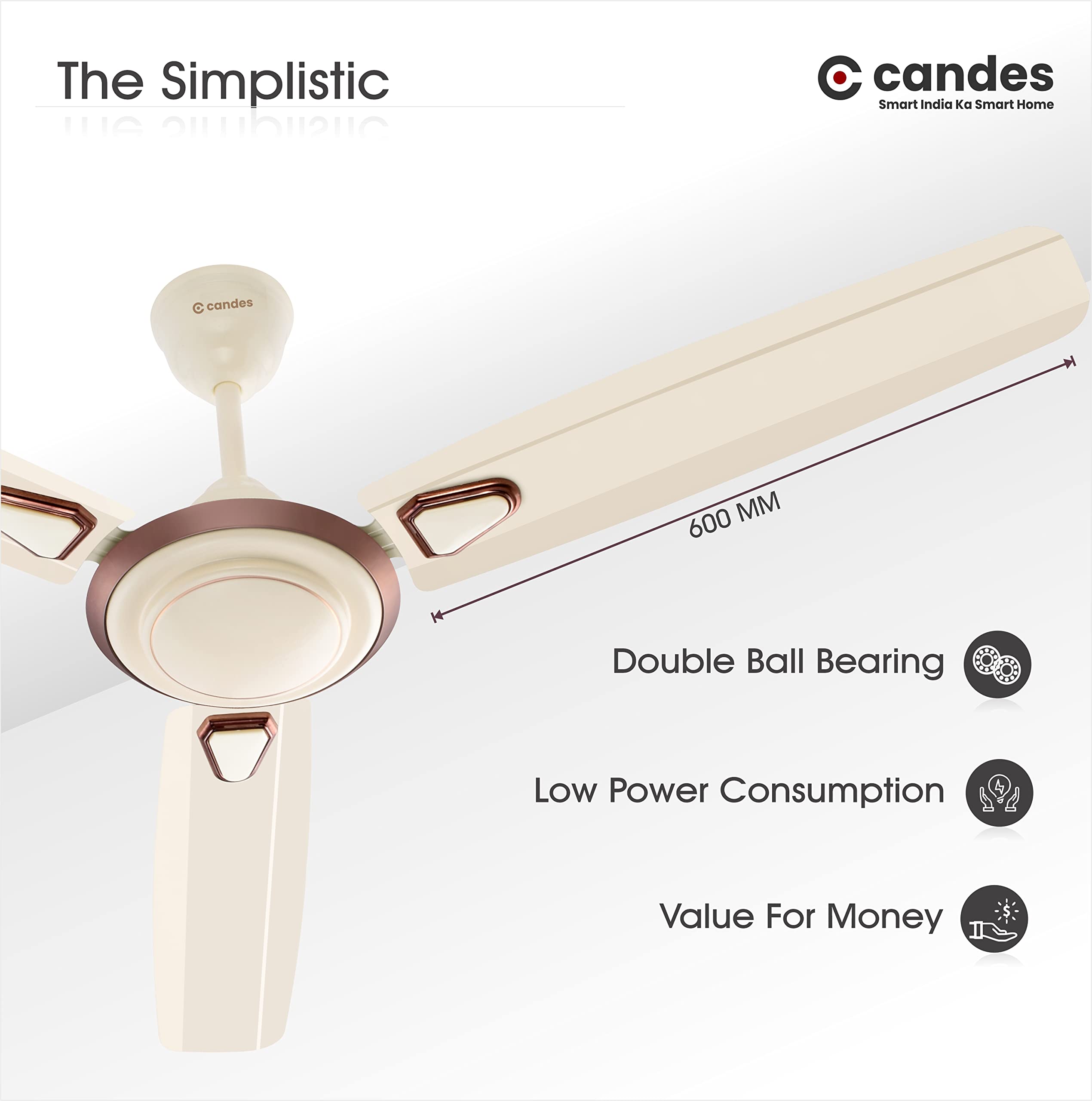 Candes Breeza 1200mm/48 inch High Speed Anti dust Decorative 5 Star Rated Ceiling Fan 400 RPM with 3 Years Warranty (Pack of 1,Coffee Brown) (Ivory, P - view 4